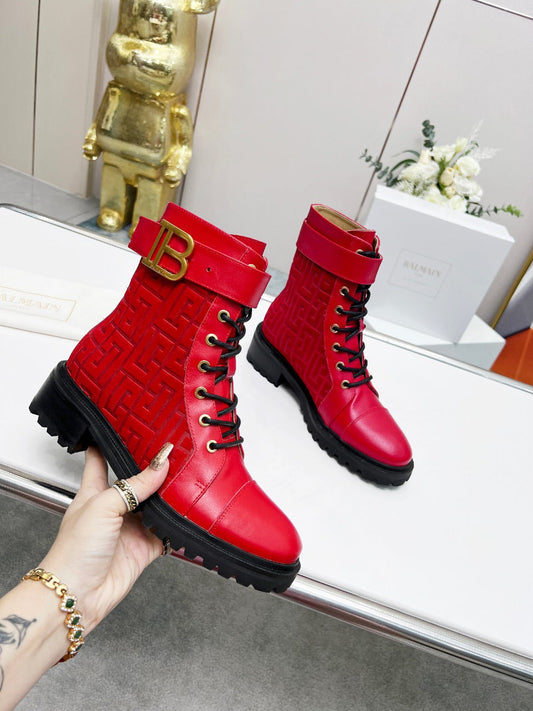 ЧОБОТИ BALMAIN 26S З ЧЕРВОНОЇ ТЕЛЯЧОЇ ШКІРИ ТА ЗАМШІ