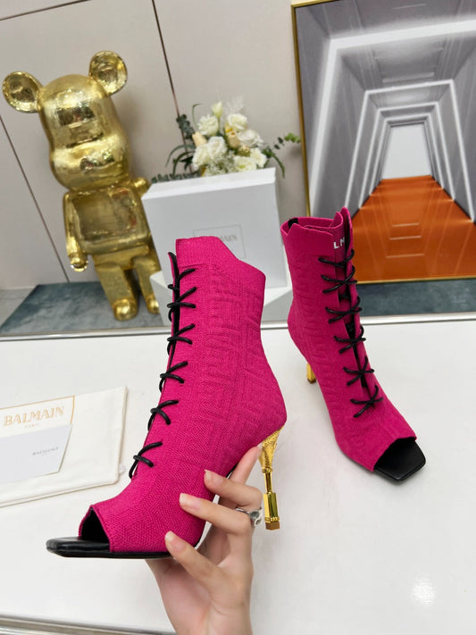 BALMAIN 26S БОТИЛЬЙОНИ НА ШНУРІВЦІ З ВІДКРИТИМ НОСКОМ 95 ММ РОЖЕВИЙ FLYKNIT