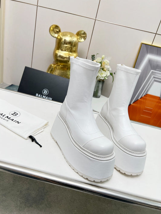 ЧЕРЕВИКИ НА ПЛАТФОРМІ BALMAIN 26S 100 ММ З БІЛОЇ ТЕЛЯЧОЇ ШКІРИ