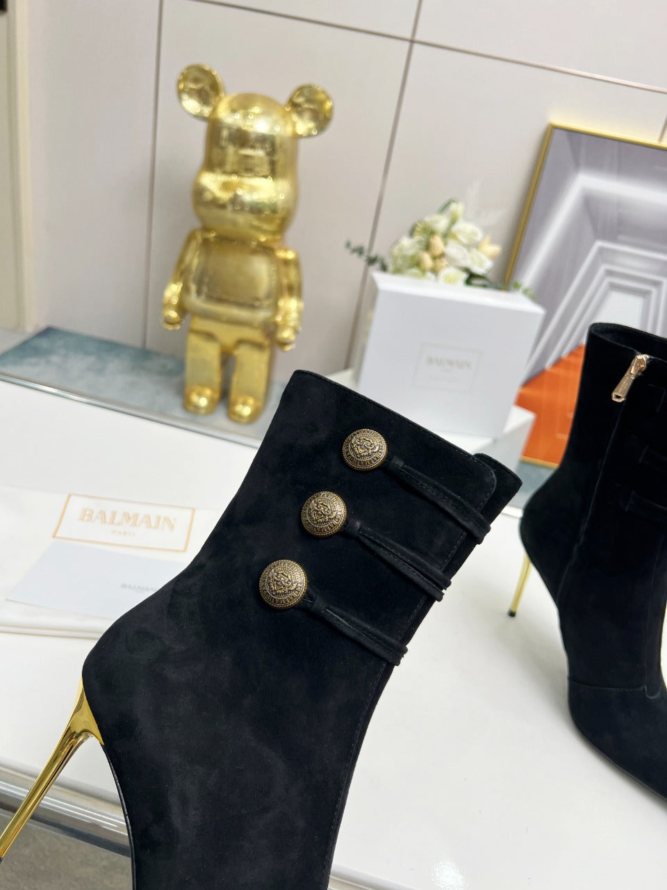 ЧОБОТИ BALMAIN 26S НА ВИСОКИХ ПІДБОРАХ 95 ММ З ЧОРНОЇ ЗАМШІ