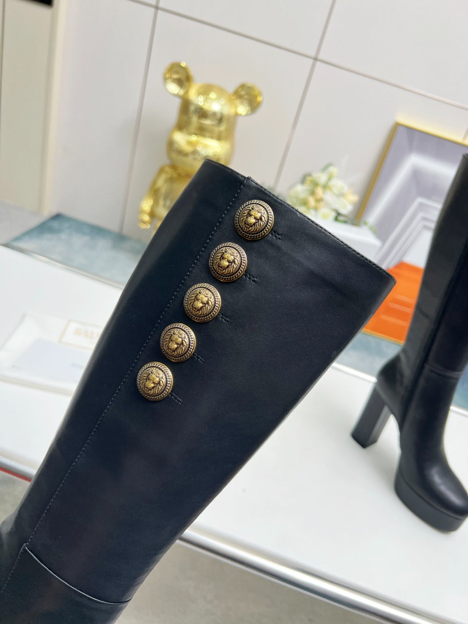 ЧОБОТИ-ТРУБИ BALMAIN 26S, 115 ММ, З ЧОРНОЇ ТЕЛЯЧОЇ ШКІРИ