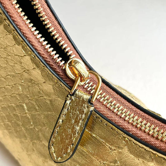Tom Ford Gold Croc-Embossed Leather Bianca Mini Hobo Bag with Metal Top Handle & Chain Strap