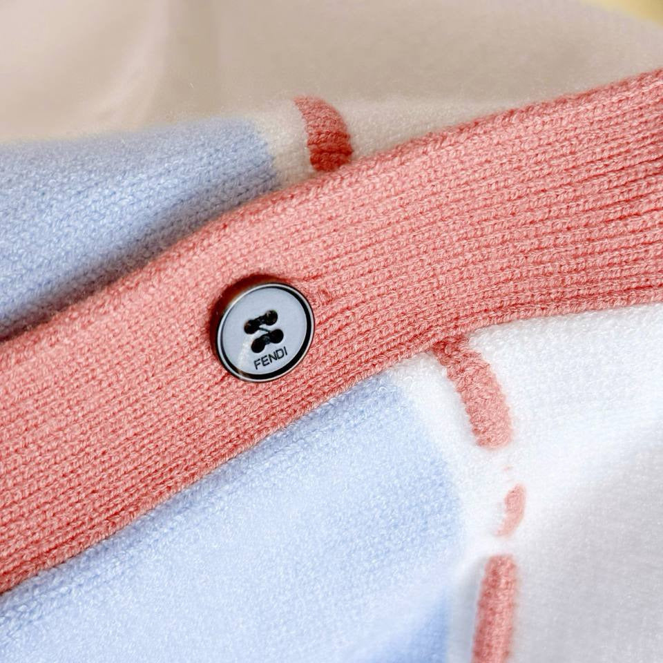 Fendi Kids Color-Block Logo Cardigan – White, Coral & Light Blue