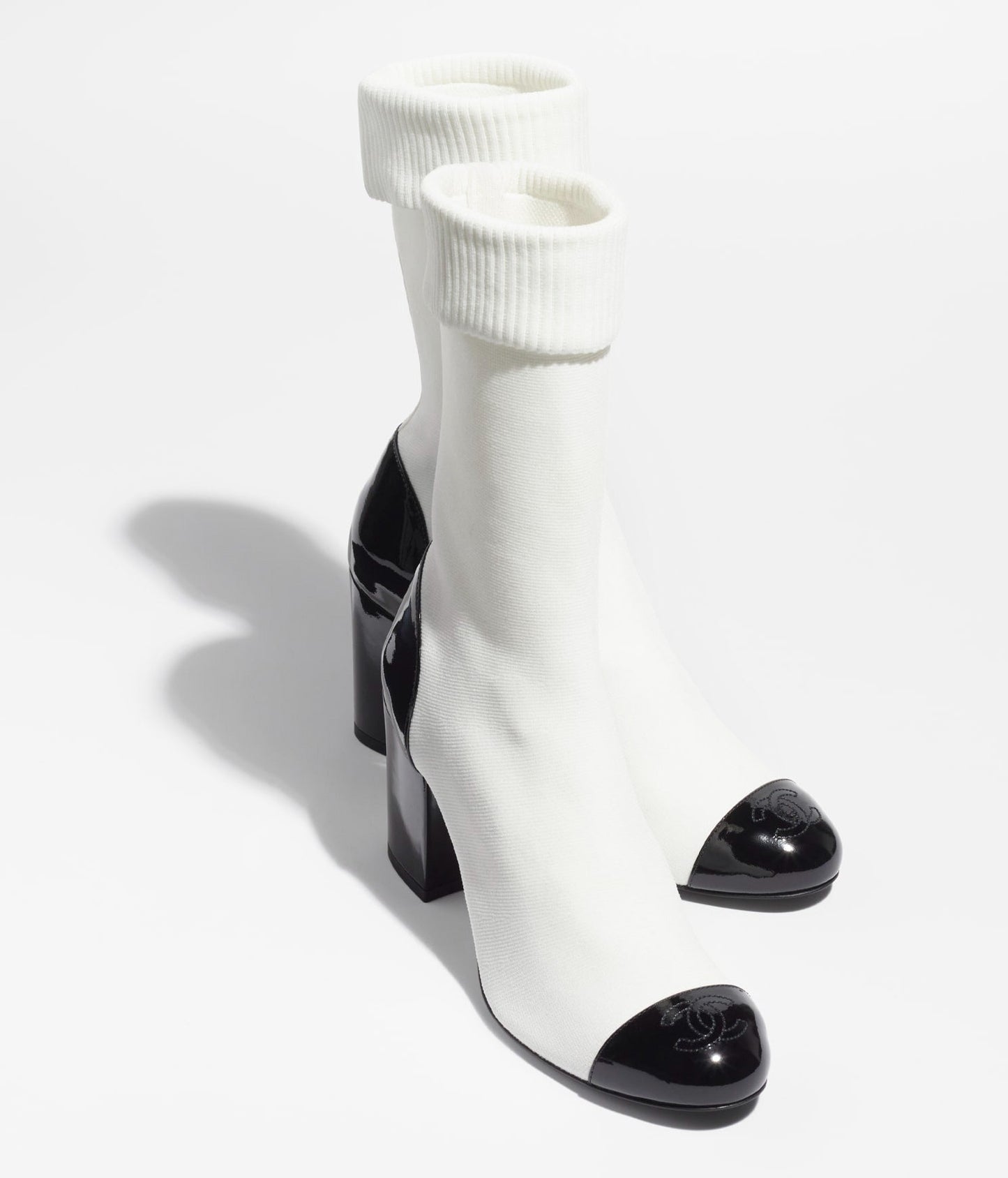 SHORT BOOTS WHITE BLACK KNIT PATENT CALFSKIN - 35