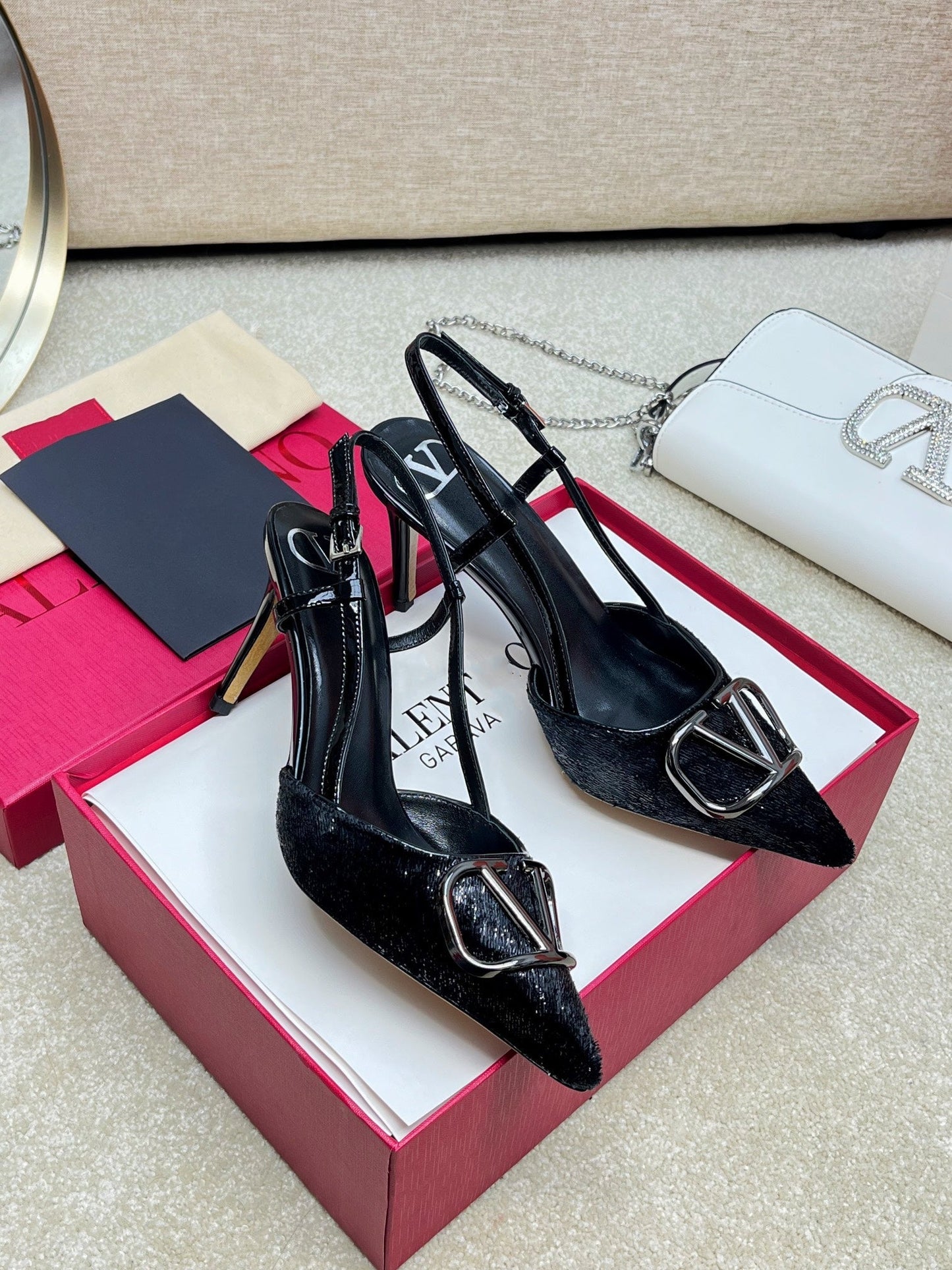 Vlogo Signature Slingback Rough Black Calfskin - 35 / 4cm