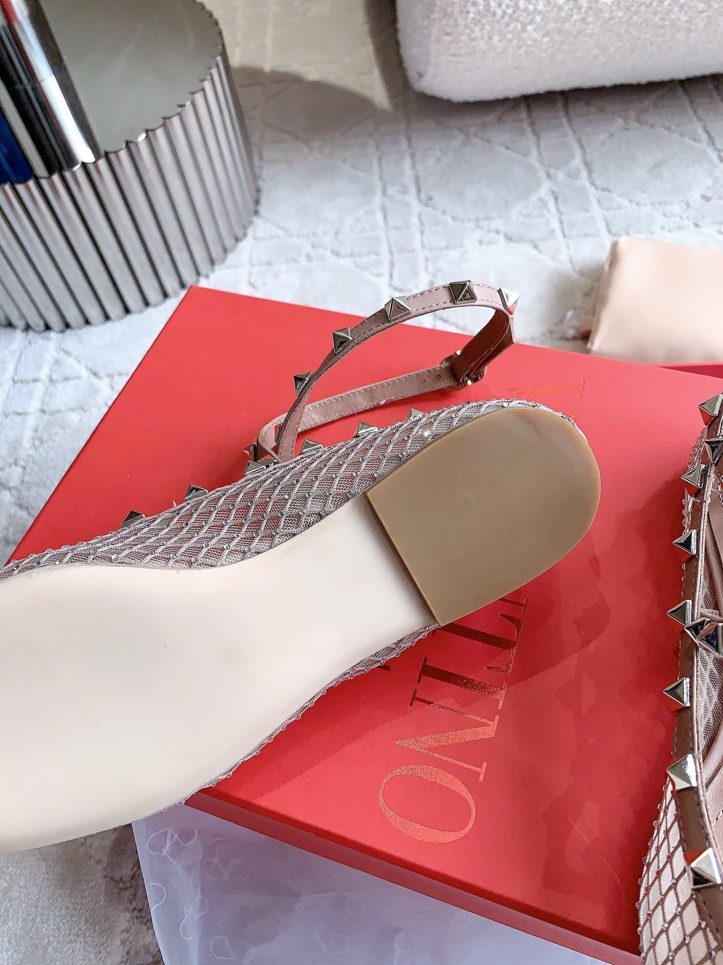Rockstud Mesh Ballerina Rose Cannelle With Crystals - 35