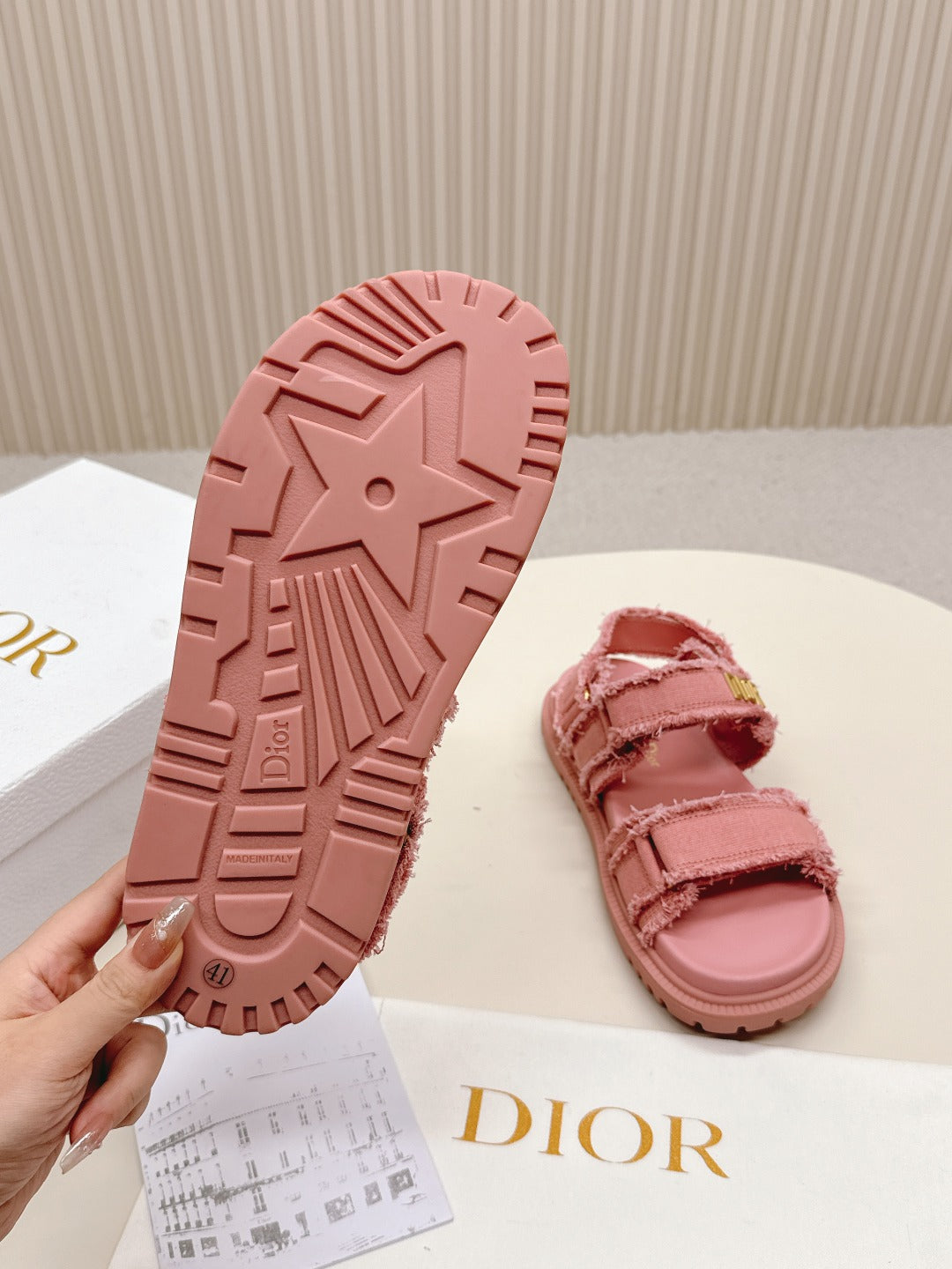DIOR BACK-STRAP SANDALS 25S IN PEACHY PINK DENIM AND CALFSKIN WITH GOLD HARDWARE - 35