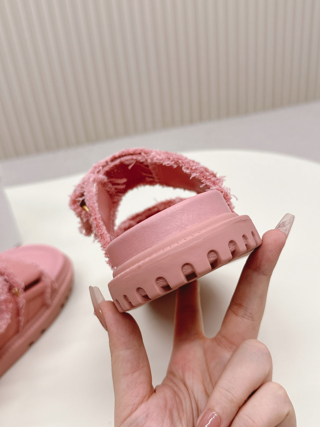 DIOR CLASSIC DOUBLE-STRAP SLIDES 25S IN PEACHY PINK DENIM AND CALFSKIN - 35