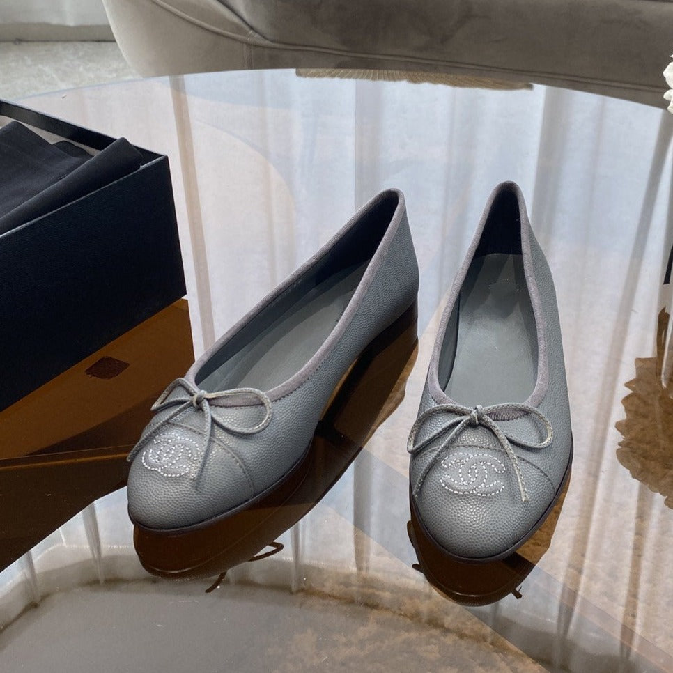 BALLET FLATS GREY GRAINED CALFSKIN - 35