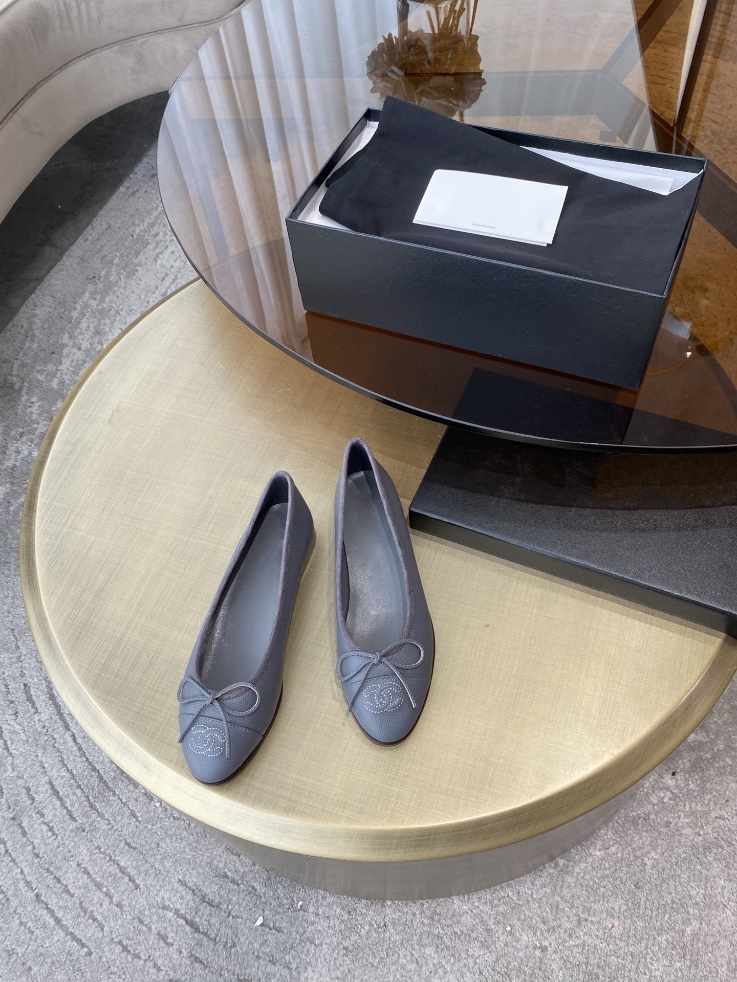 BALLET FLATS GREY GRAINED CALFSKIN - 35