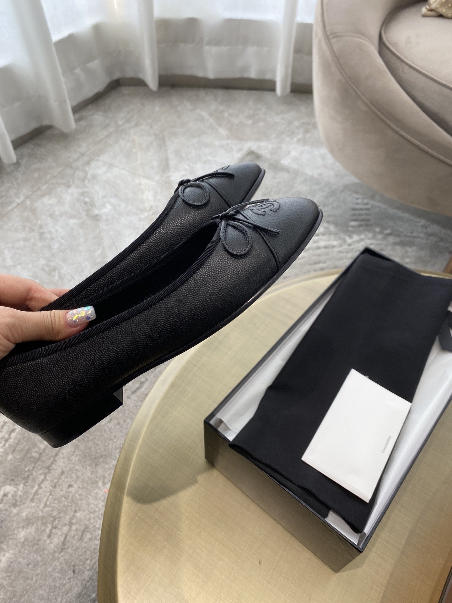 BALLET FLATS BLACK GRAINED CALFSKIN - 35