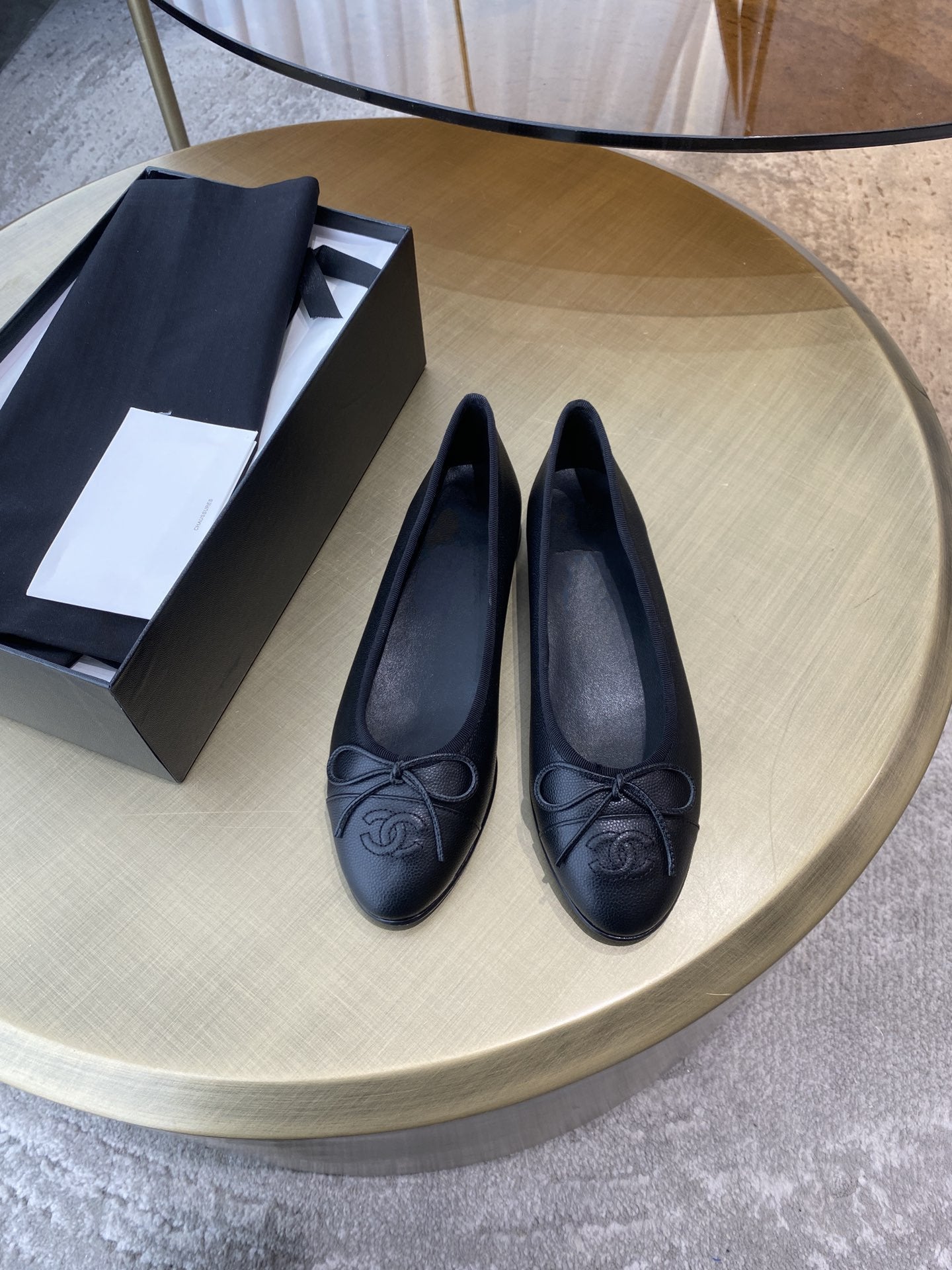 BALLET FLATS BLACK GRAINED CALFSKIN - 35