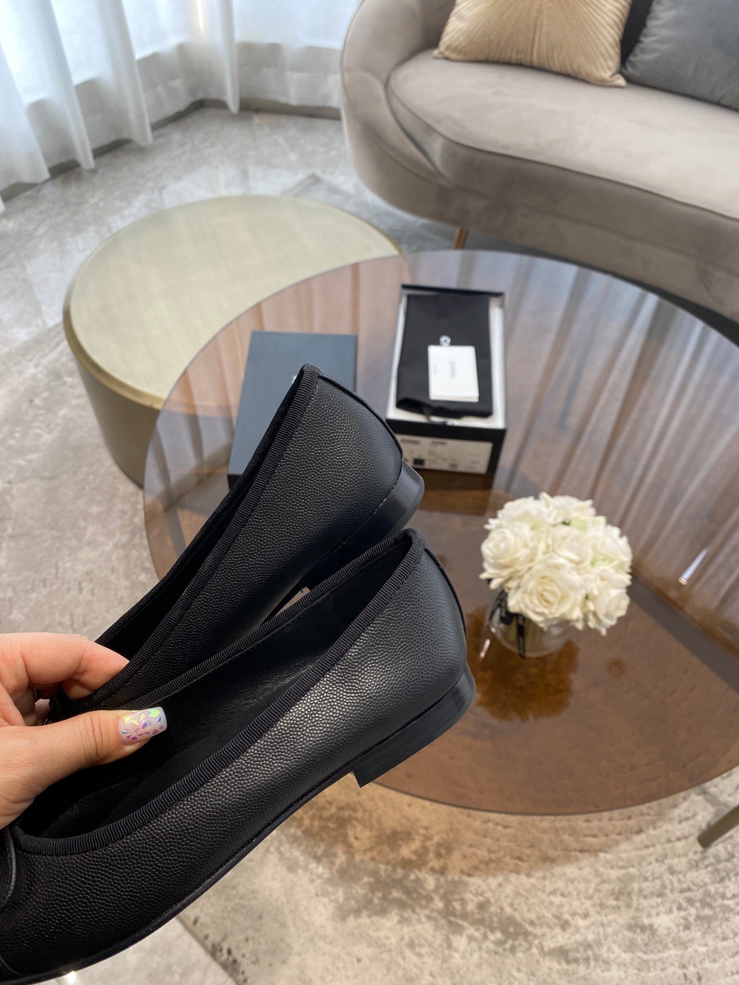 BALLET FLATS BLACK GRAINED CALFSKIN - 35