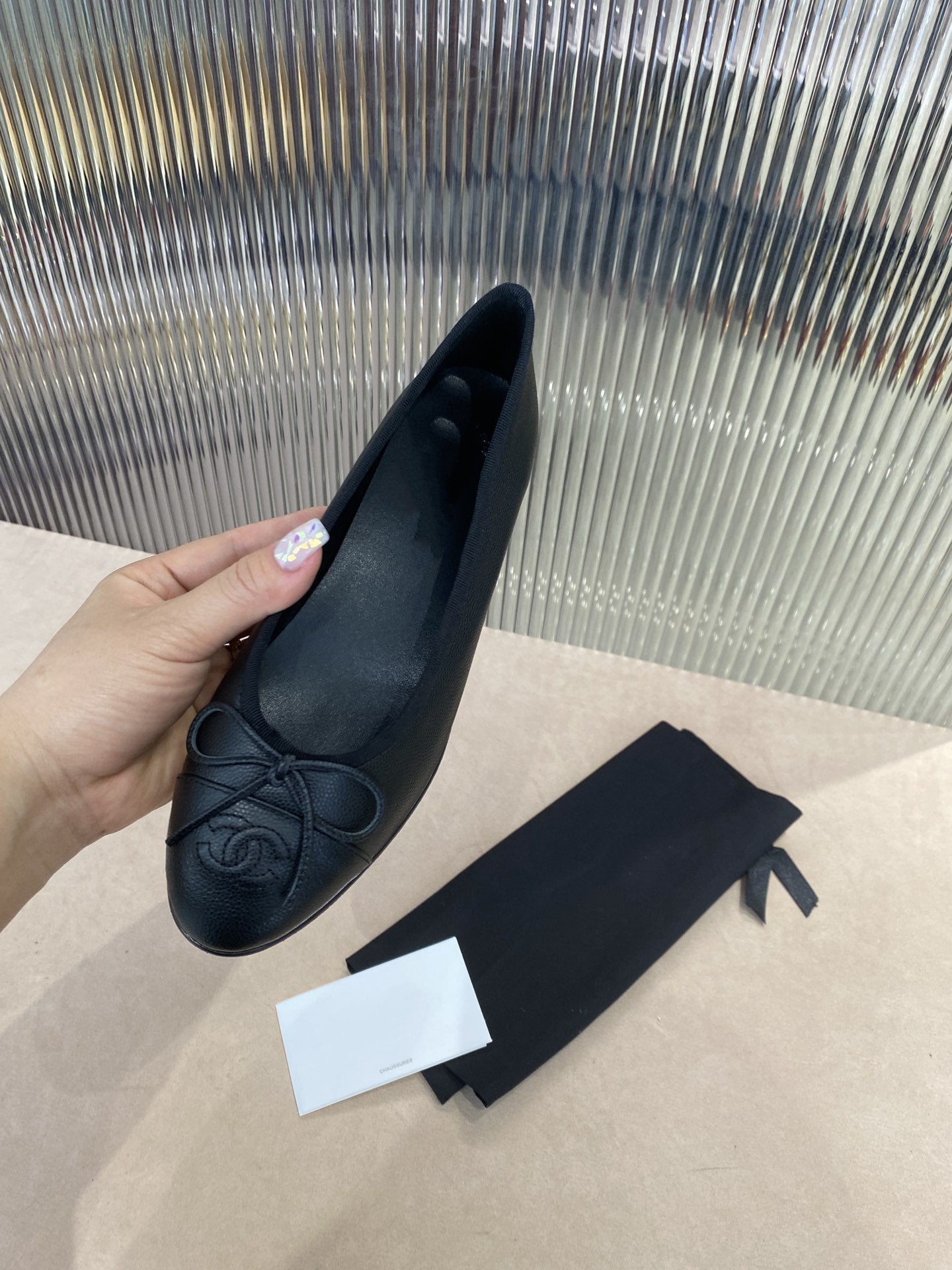BALLET FLATS BLACK GRAINED CALFSKIN - 35