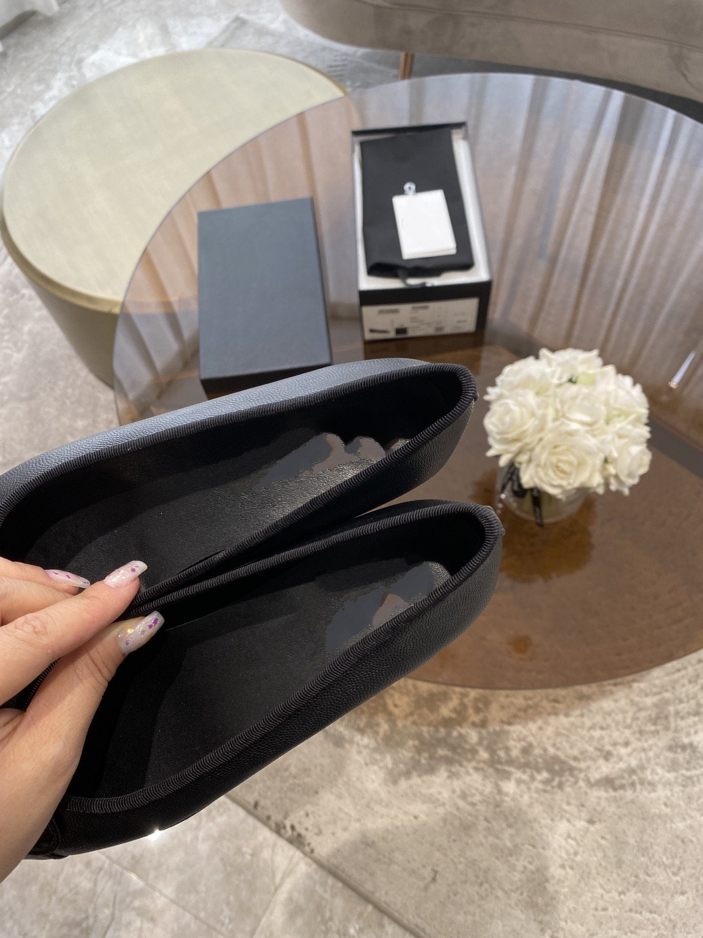 BALLET FLATS BLACK GRAINED CALFSKIN - 35