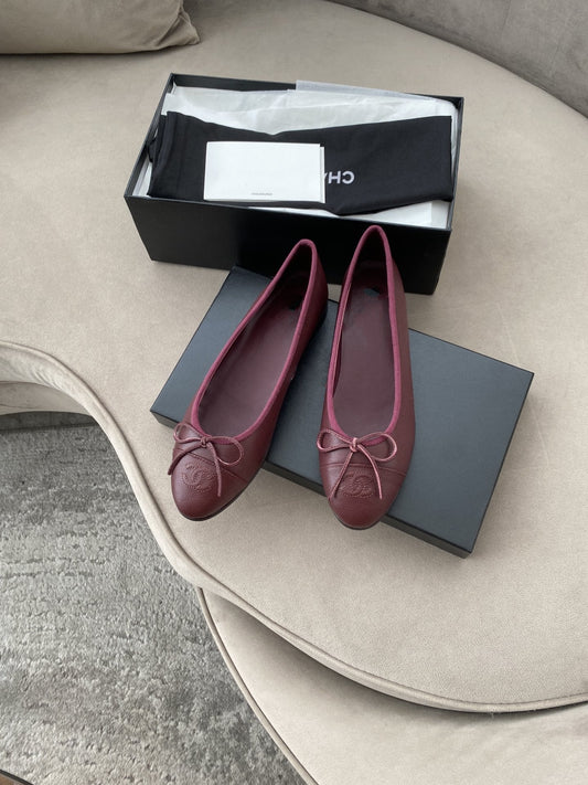 BALLET FLATS BURGUNDY GRAINED CALFSKIN - 35