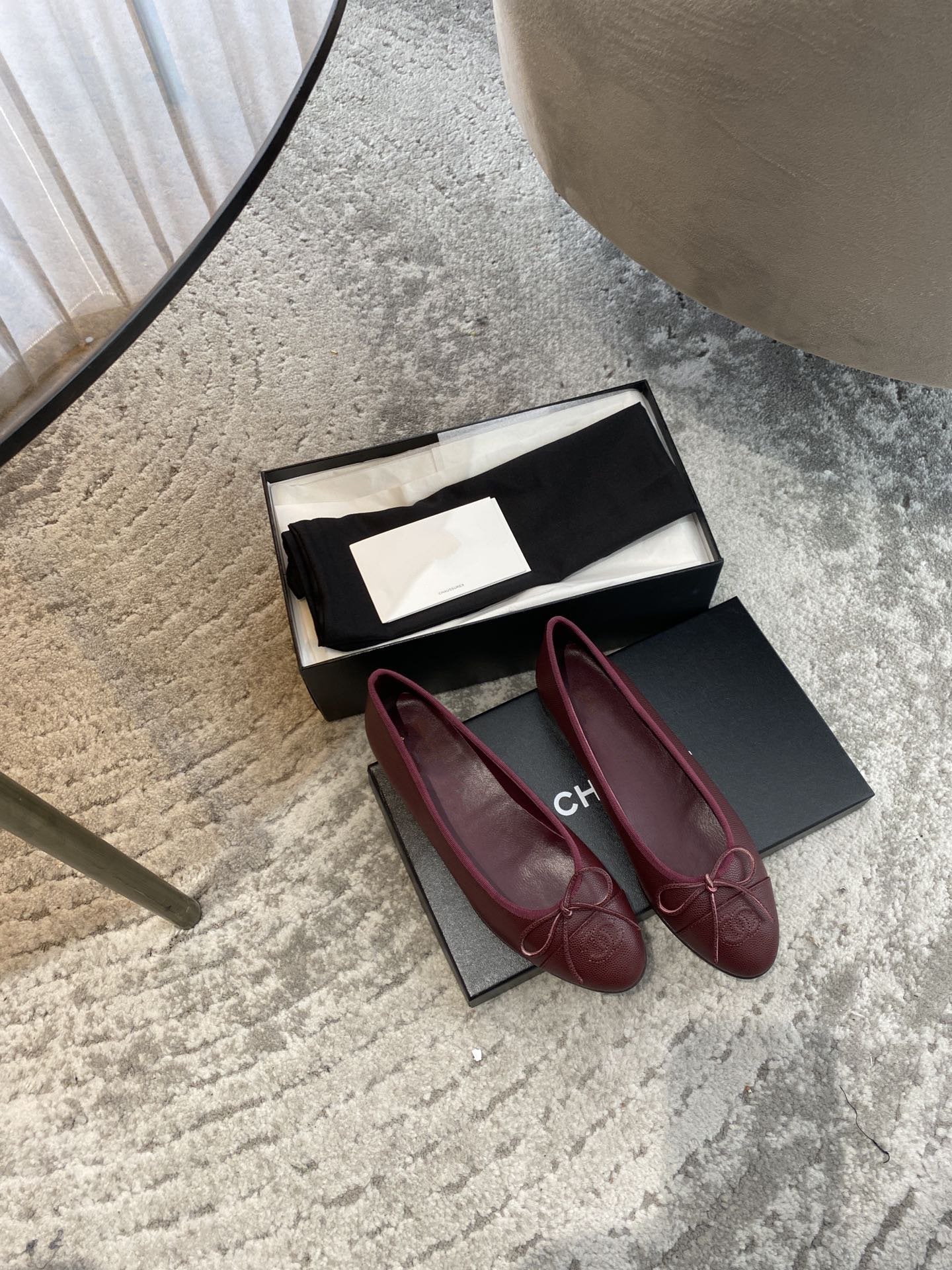 BALLET FLATS BURGUNDY GRAINED CALFSKIN - 35