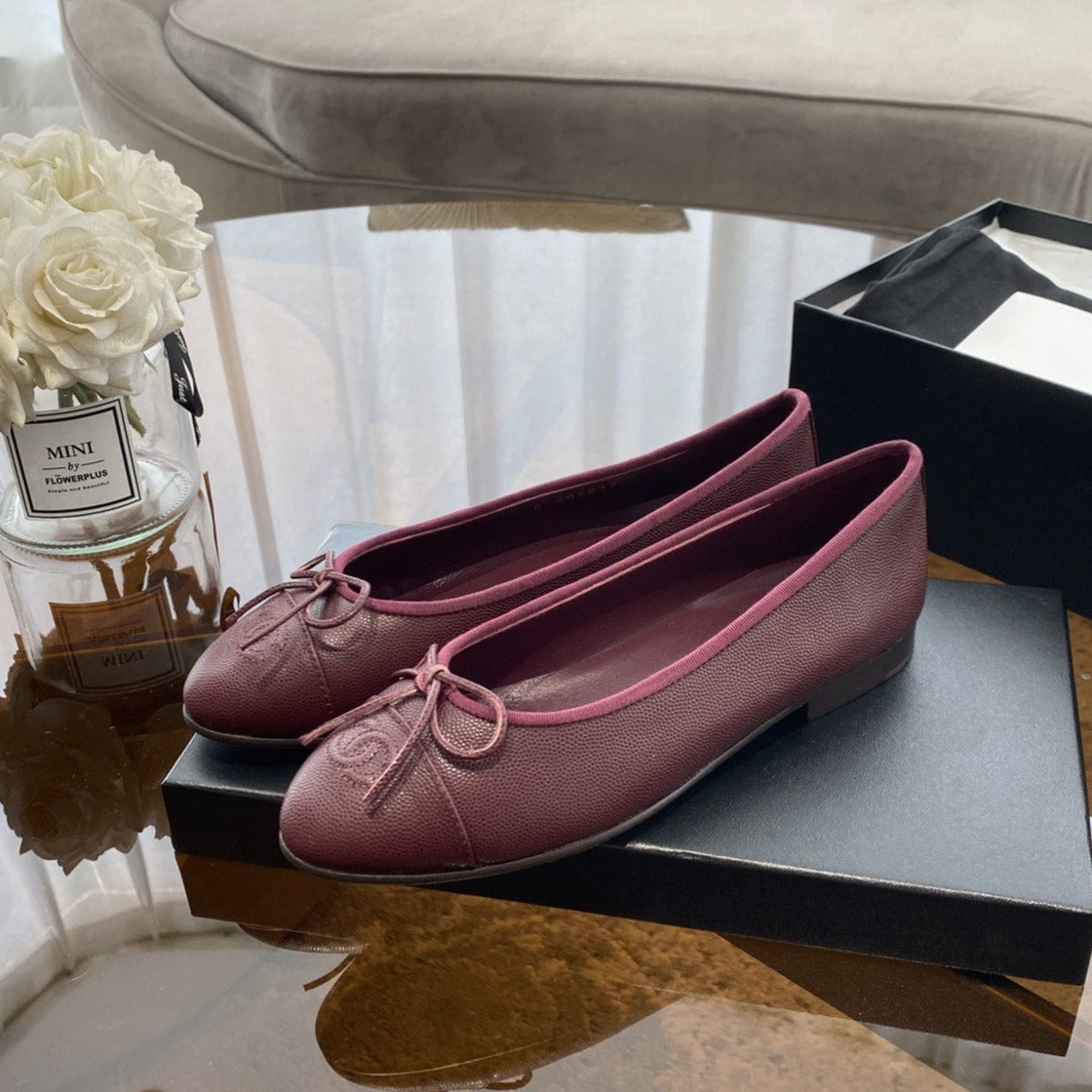 BALLET FLATS BURGUNDY GRAINED CALFSKIN - 35