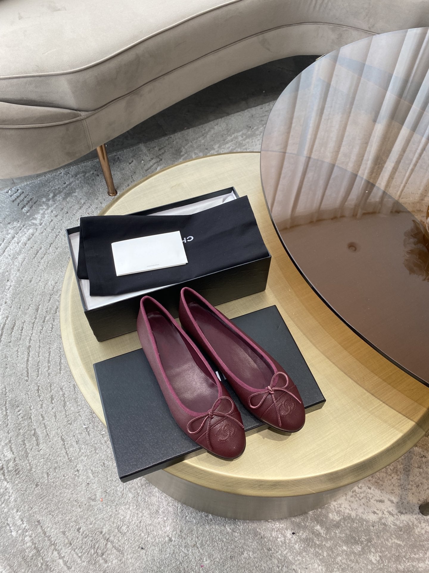 BALLET FLATS BURGUNDY GRAINED CALFSKIN - 35