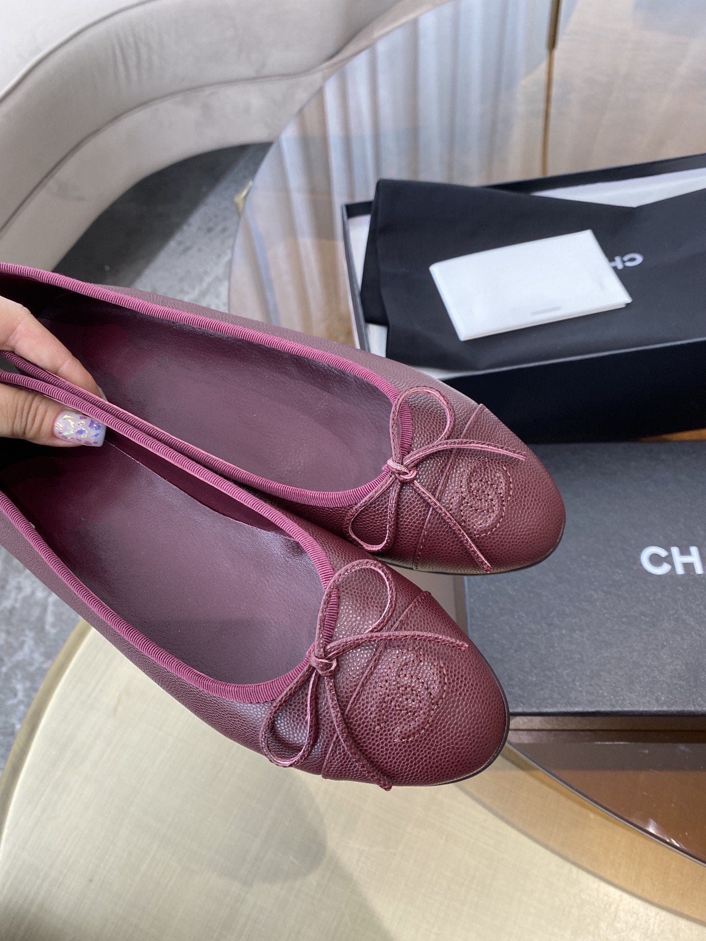 BALLET FLATS BURGUNDY GRAINED CALFSKIN - 35