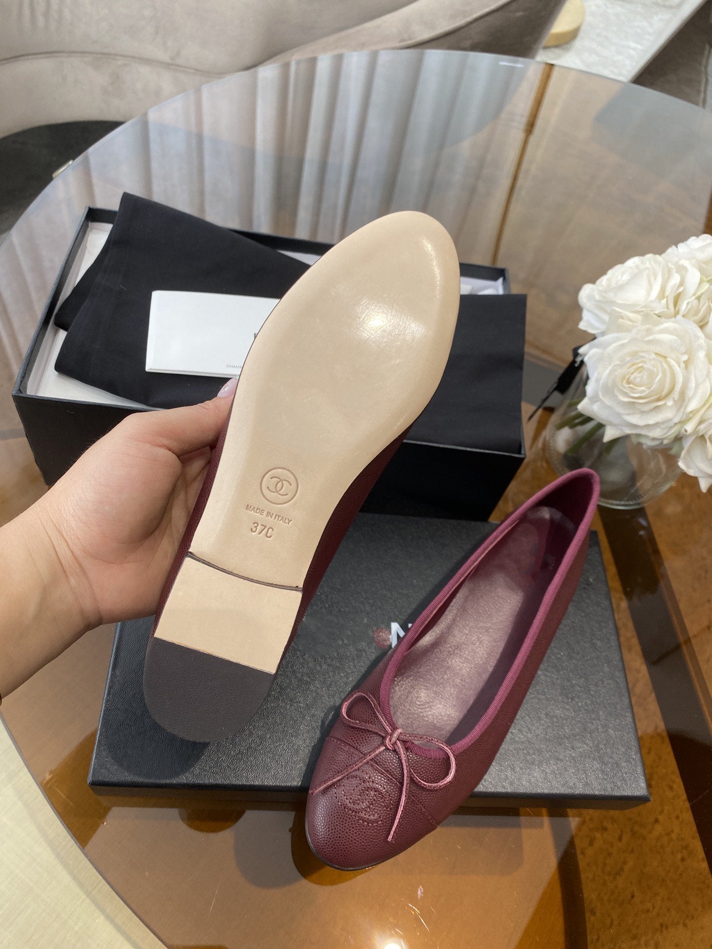 BALLET FLATS BURGUNDY GRAINED CALFSKIN - 35