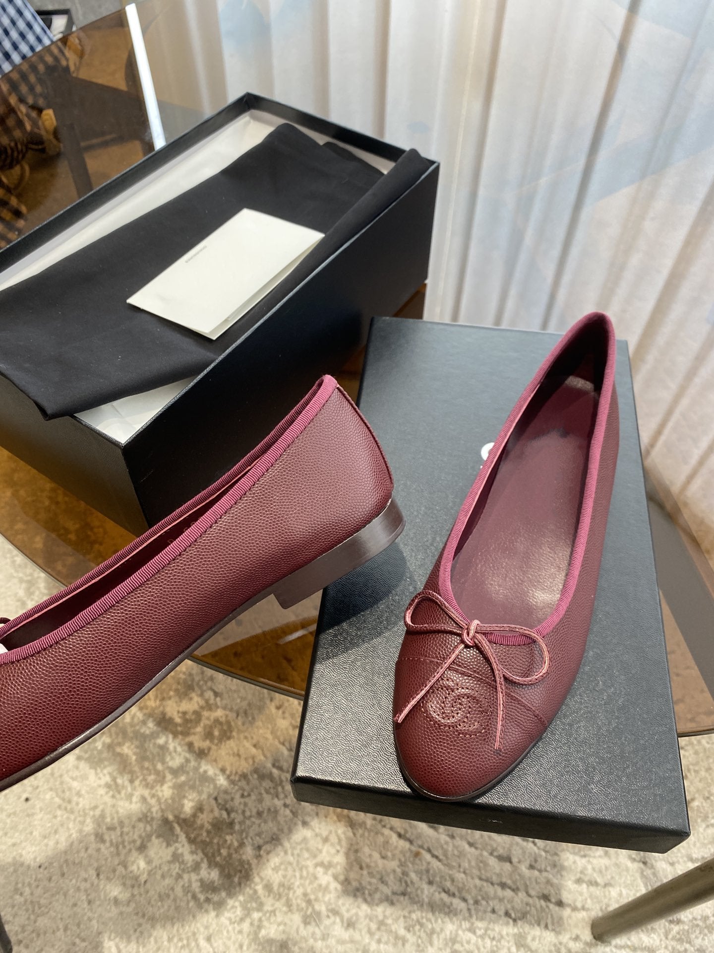 BALLET FLATS BURGUNDY GRAINED CALFSKIN - 35