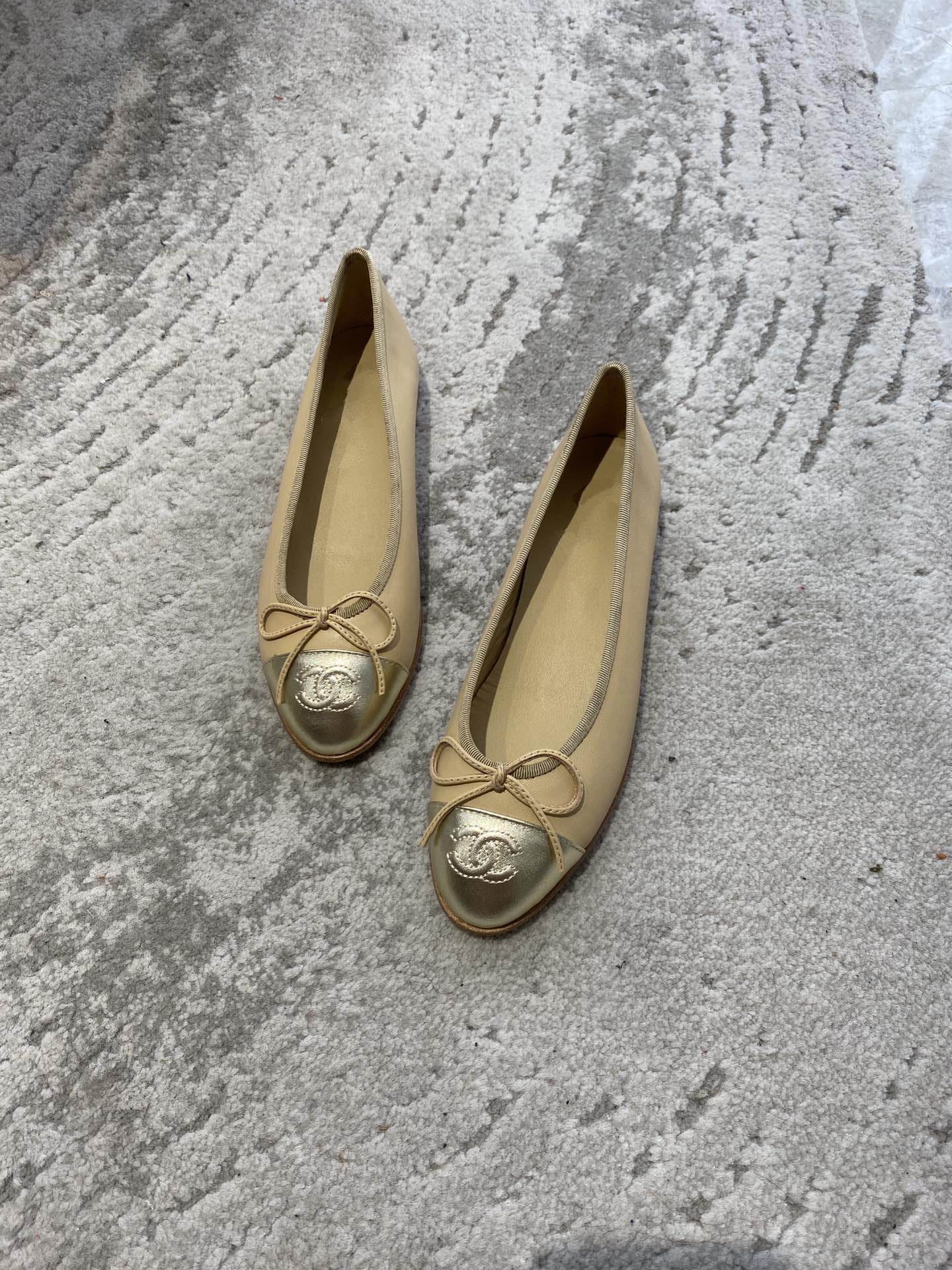 BALLET FLATS BEIGE SILVER LAMBSKIN CANVAS - 35