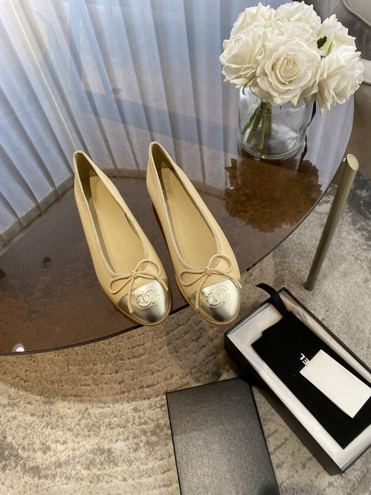 BALLET FLATS BEIGE SILVER LAMBSKIN CANVAS - 35