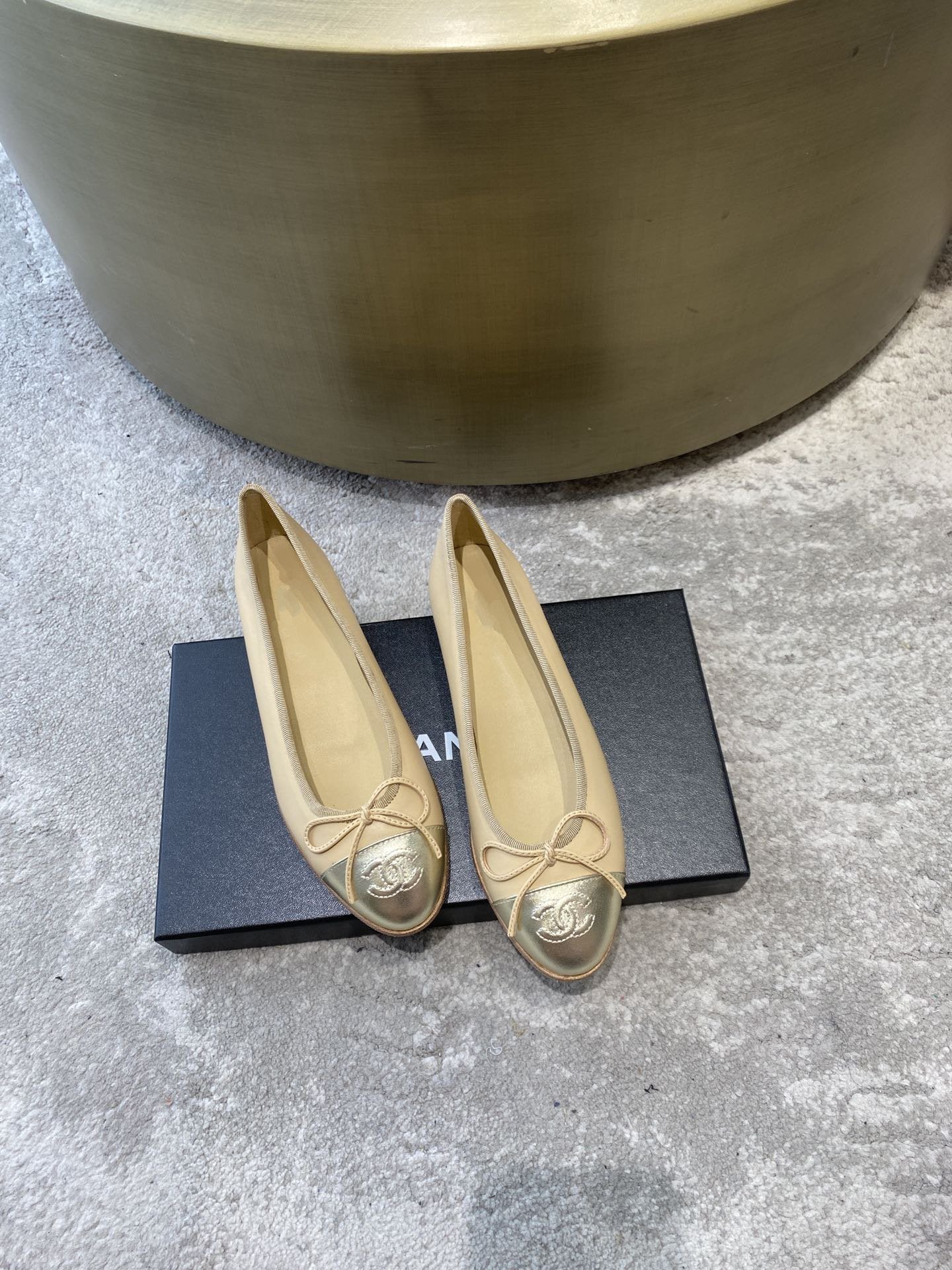 BALLET FLATS BEIGE SILVER LAMBSKIN CANVAS - 35