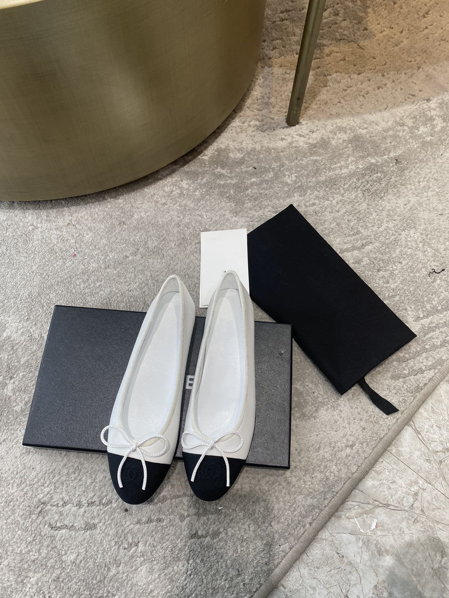 BALLET FLATS WHITE BLACK LAMBSKIN CANVAS - 35