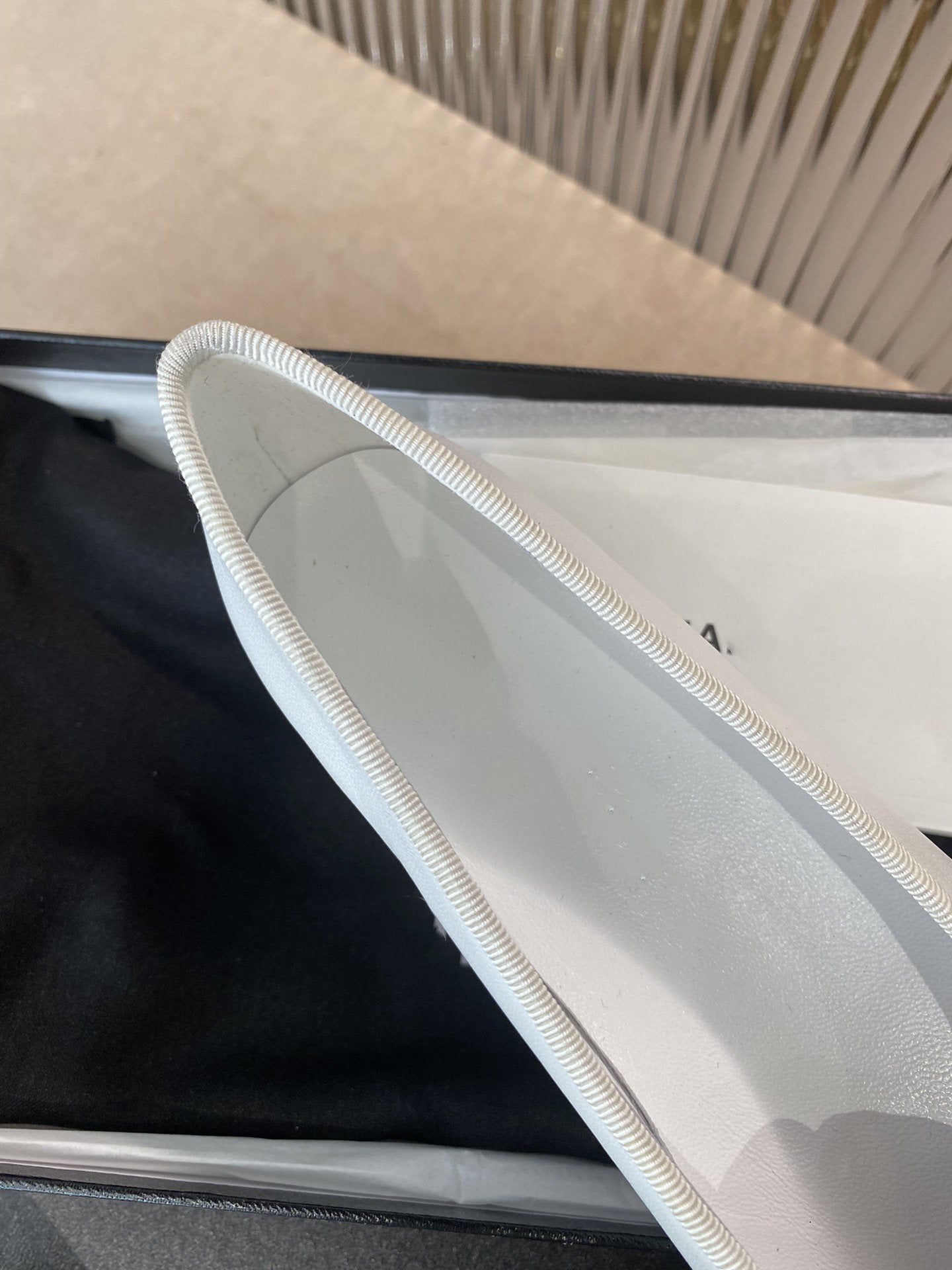 BALLET FLATS WHITE BLACK LAMBSKIN CANVAS - 35