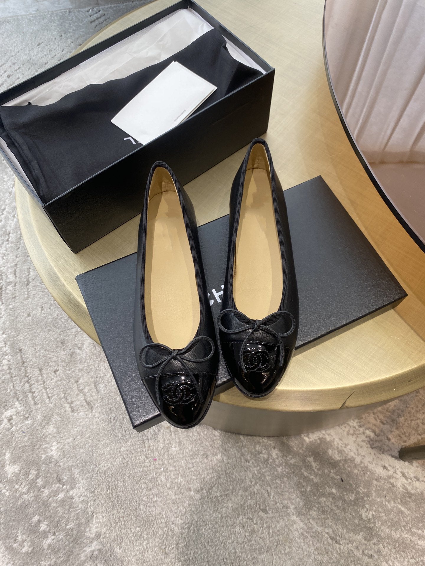 BALLET FLATS BLACK BEIGE LAMBSKIN - 35