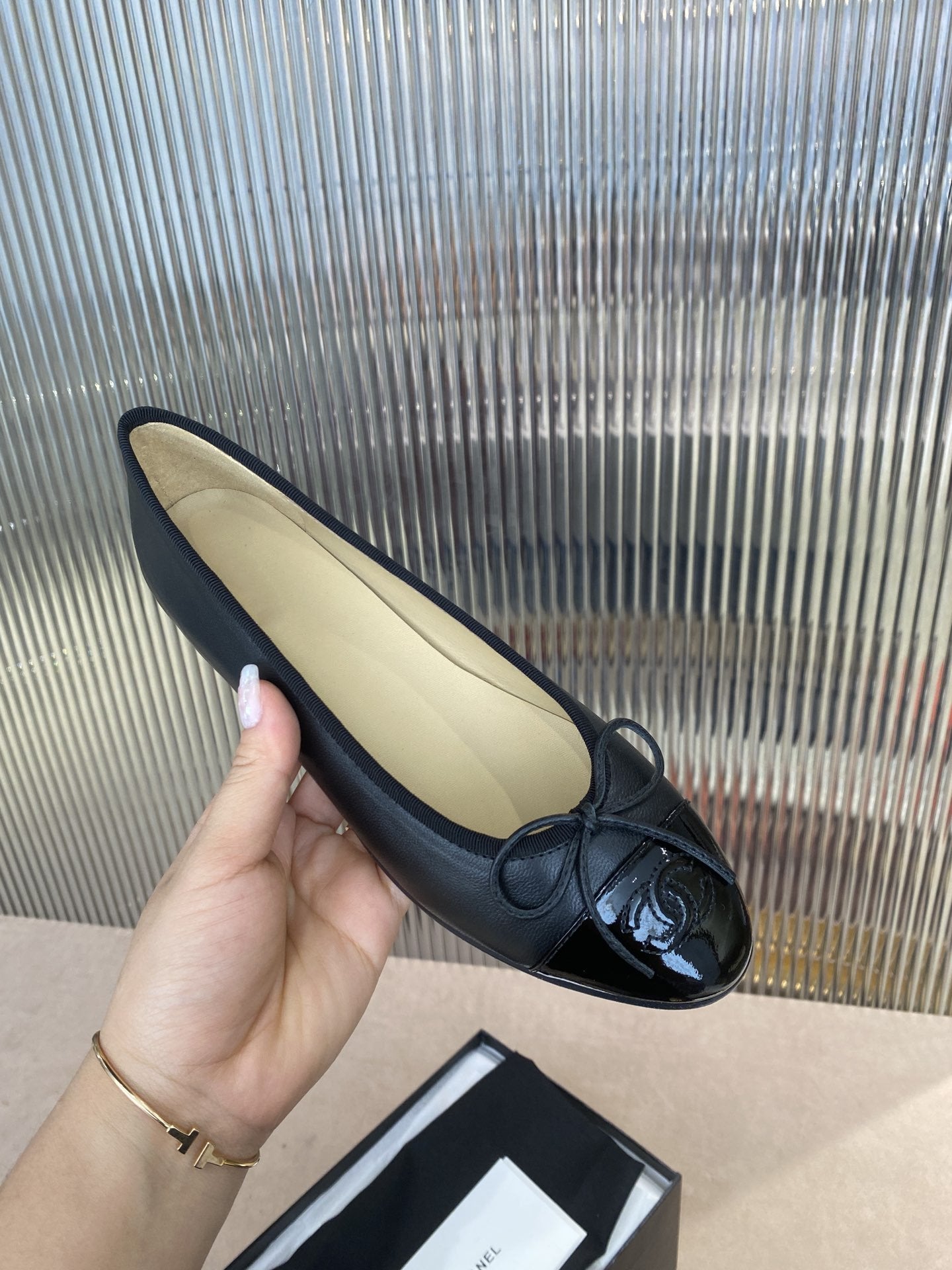 BALLET FLATS BLACK BEIGE LAMBSKIN - 35