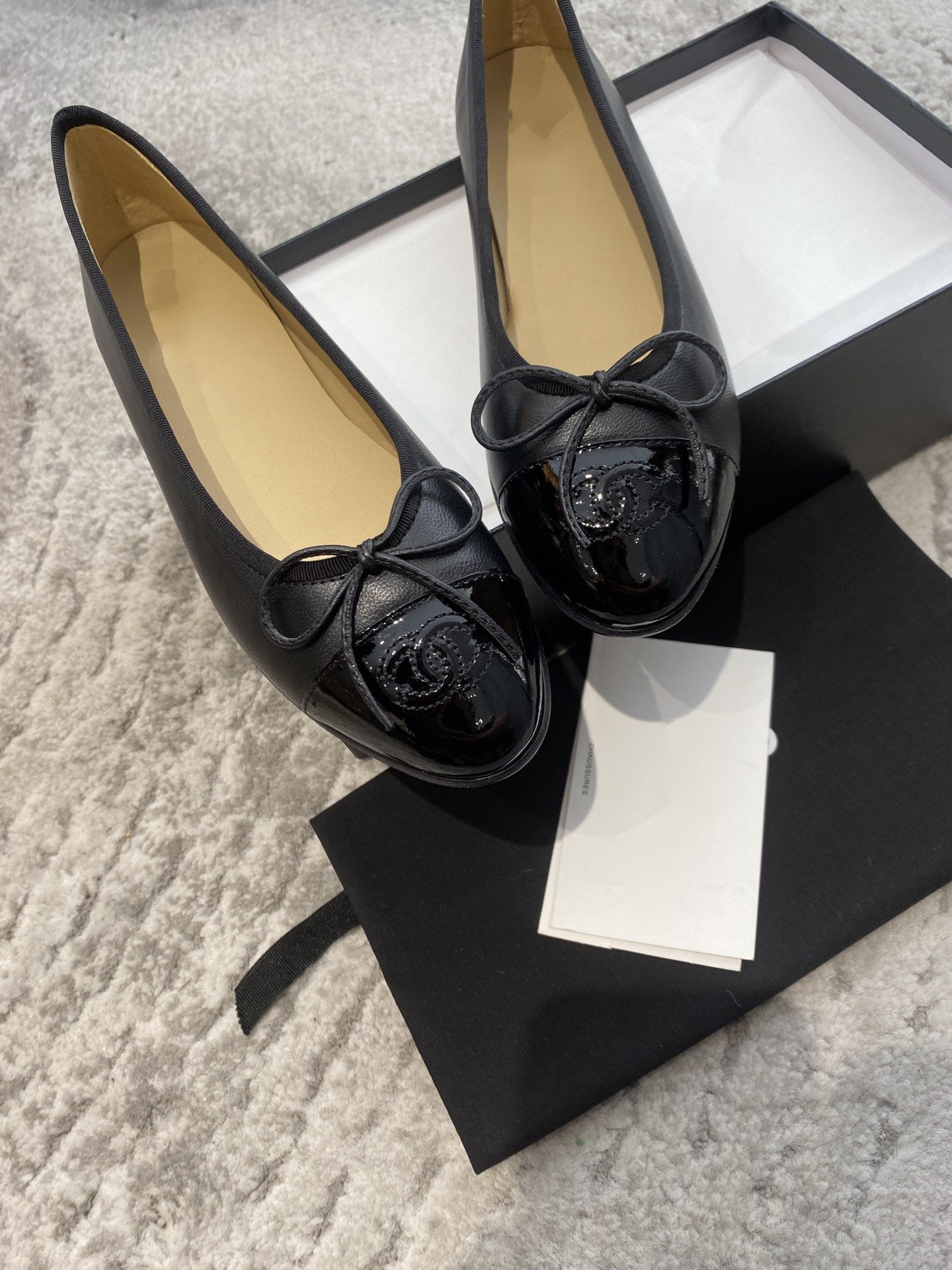 BALLET FLATS BLACK BEIGE LAMBSKIN - 35