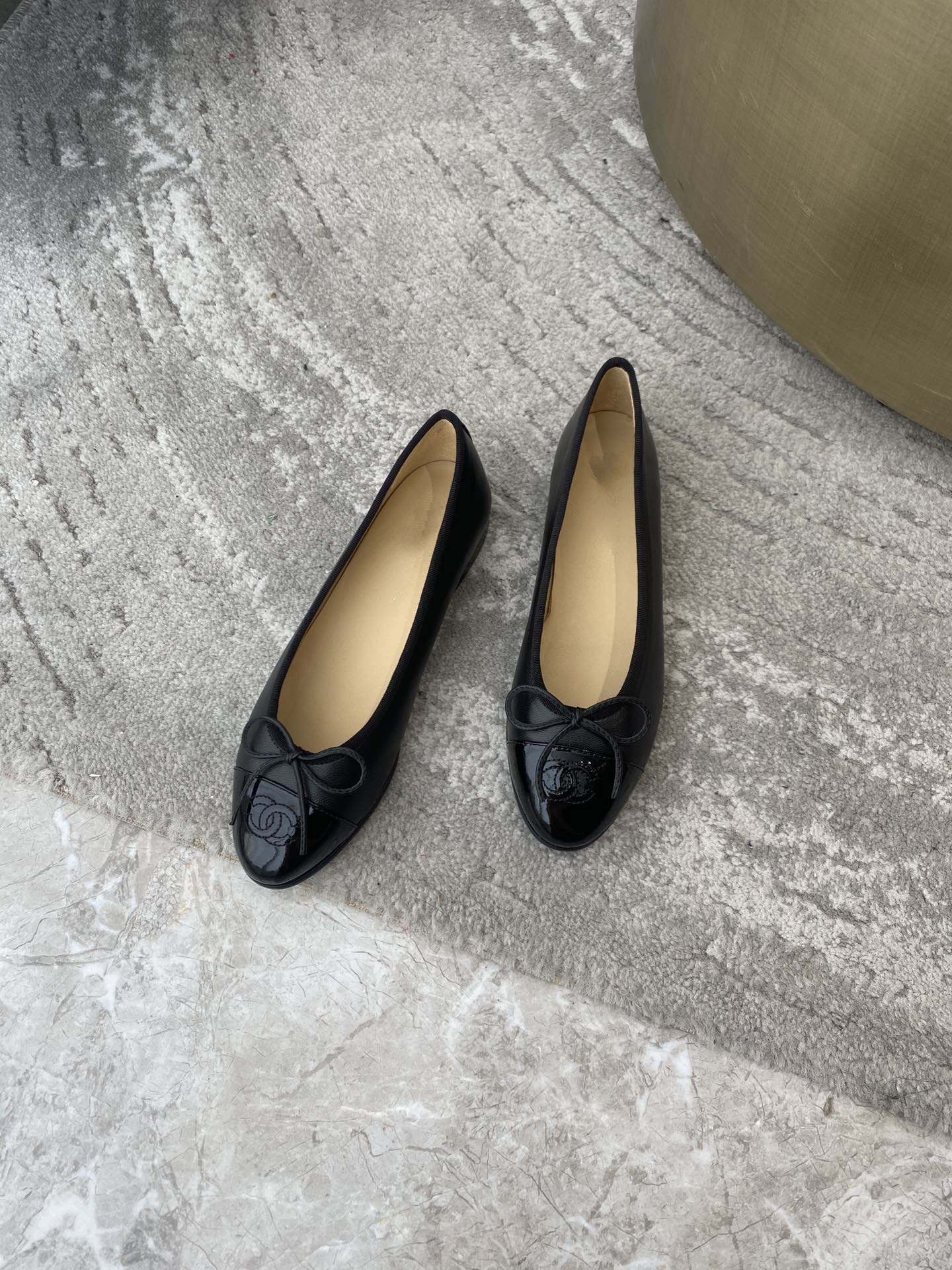 BALLET FLATS BLACK BEIGE LAMBSKIN - 35