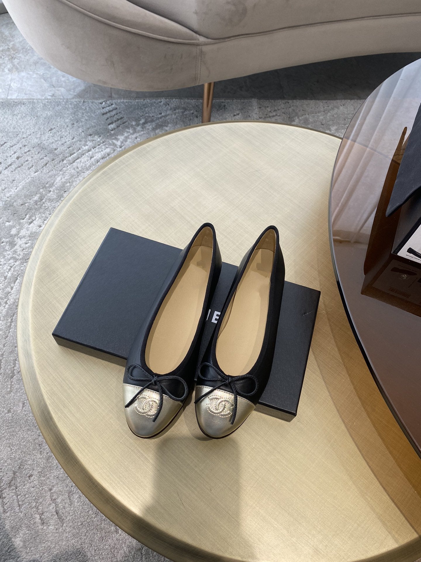 BALLET FLATS BLACK LIGHT GOLD LAMBSKIN - 35