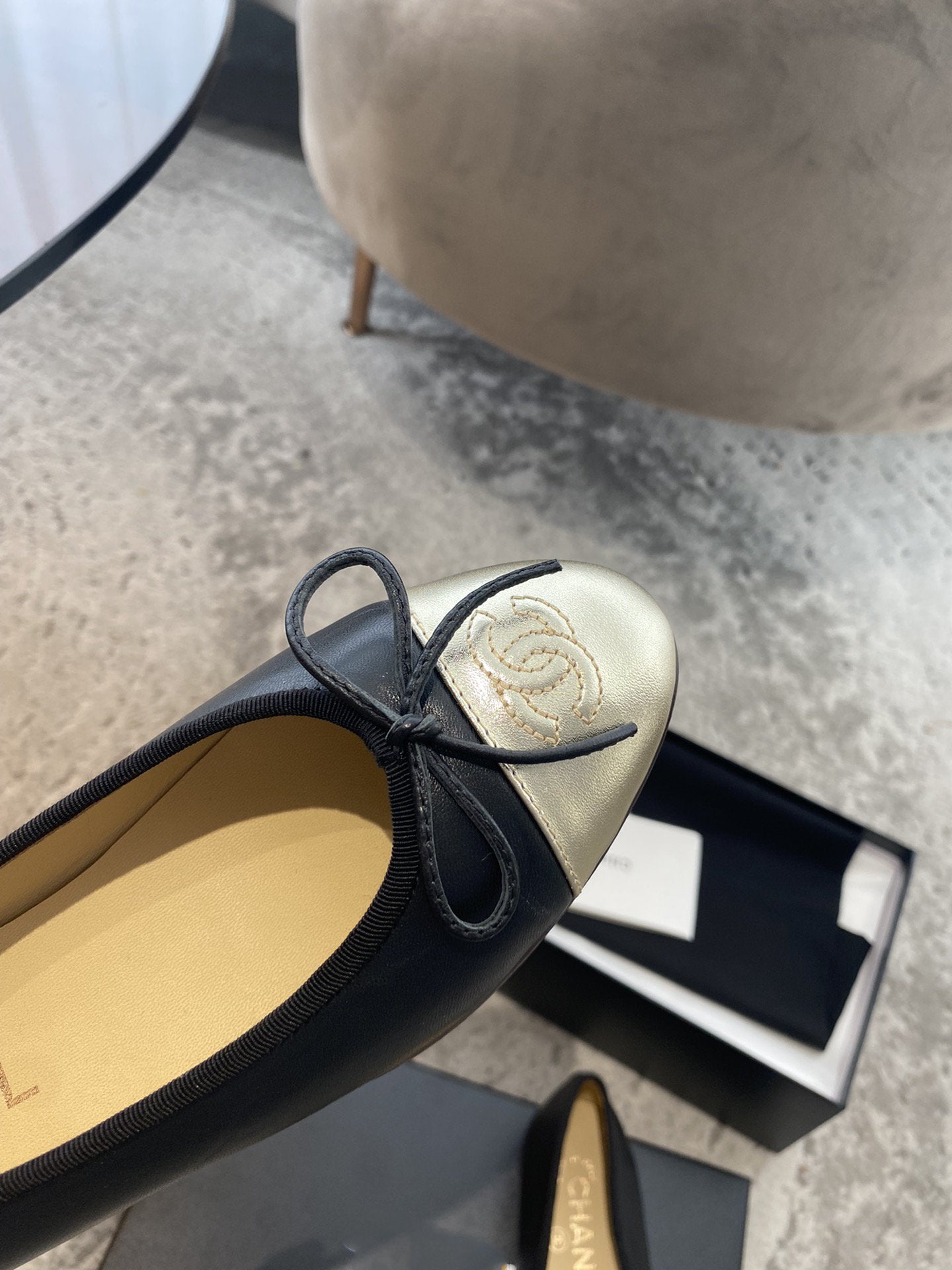 BALLET FLATS BLACK LIGHT GOLD LAMBSKIN - 35