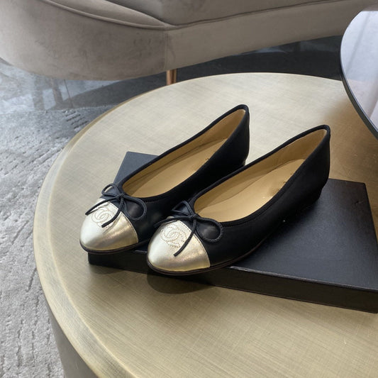 BALLET FLATS BLACK LIGHT GOLD LAMBSKIN - 35