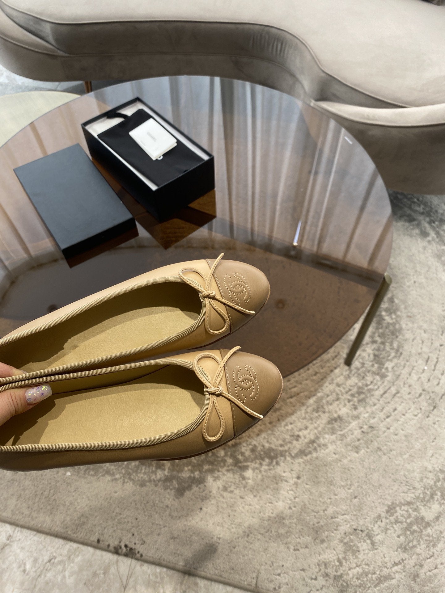 BALLET FLATS BEIGE BROWN LAMBSKIN - 35