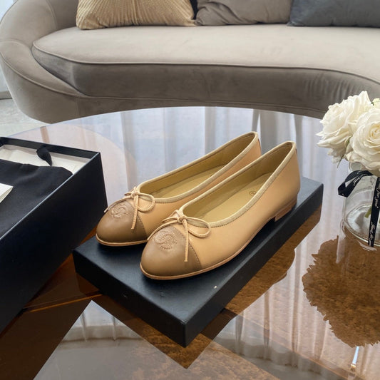 BALLET FLATS BEIGE BROWN LAMBSKIN - 35