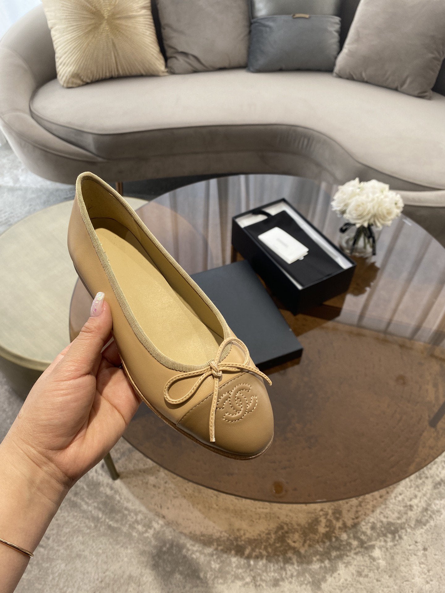 BALLET FLATS BEIGE BROWN LAMBSKIN - 35