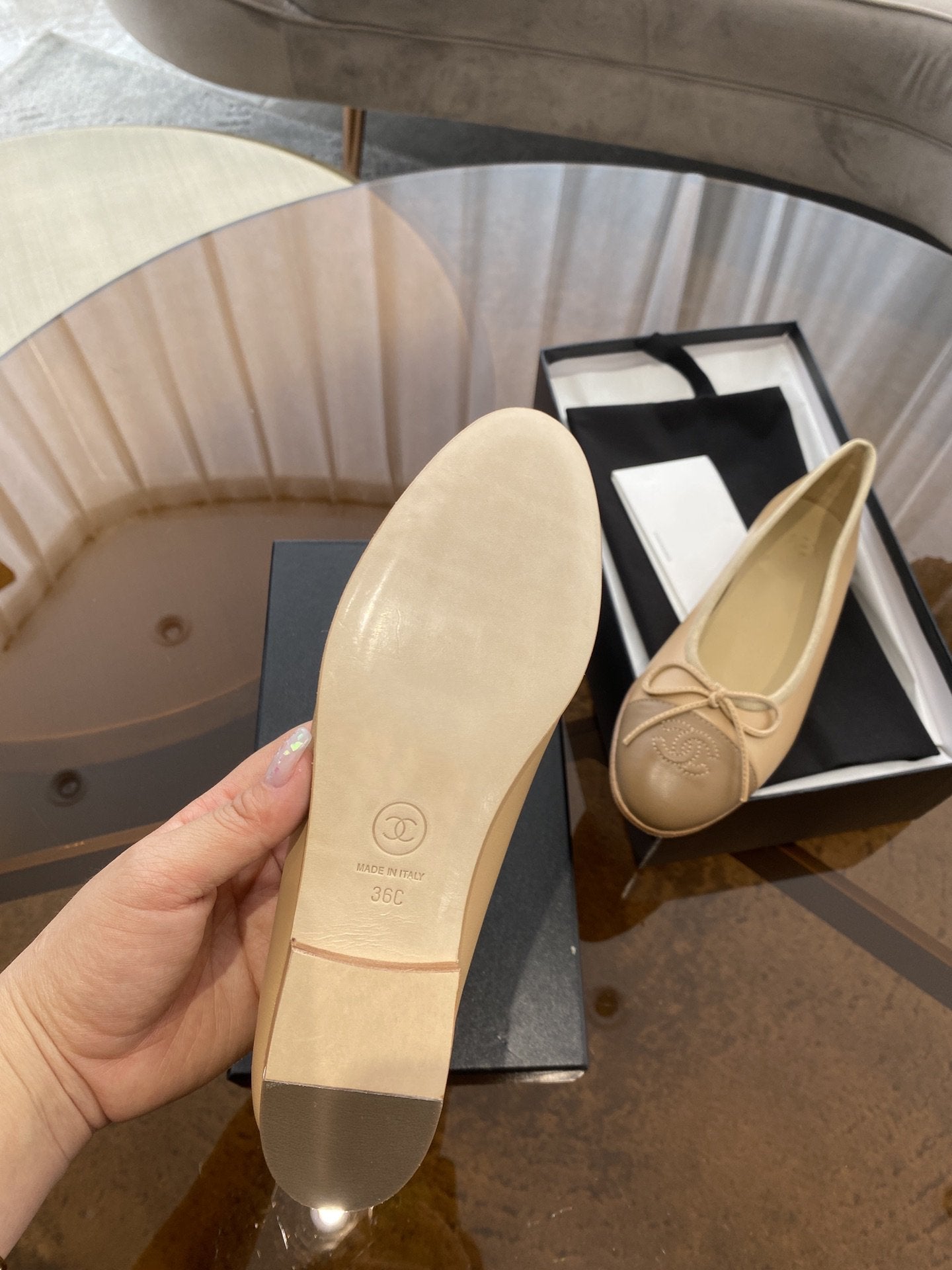 BALLET FLATS BEIGE BROWN LAMBSKIN - 35