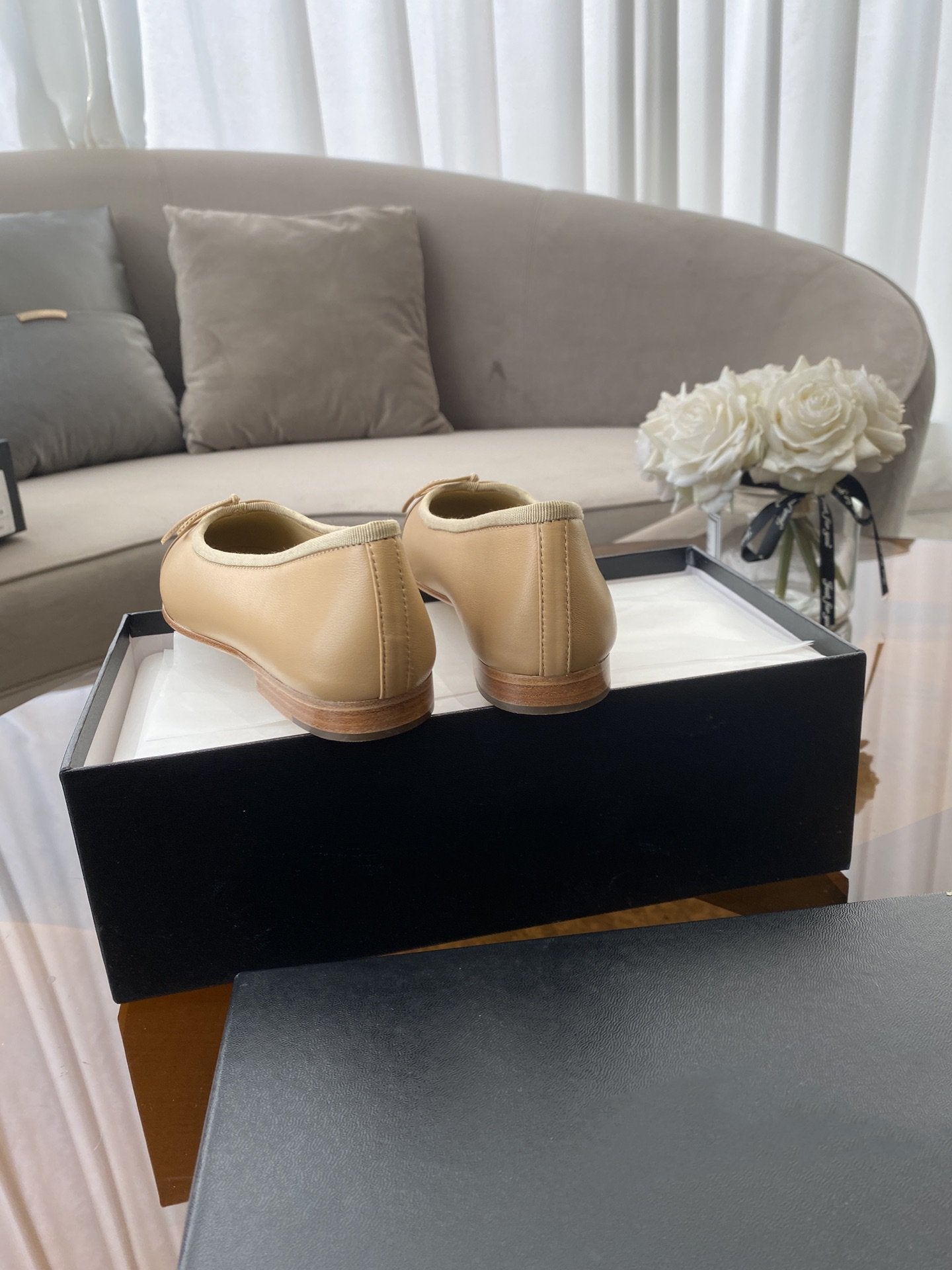 BALLET FLATS BEIGE BROWN LAMBSKIN - 35