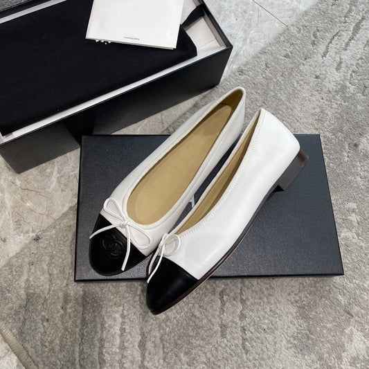 BALLET FLATS WHITE BLACK LAMBSKIN - 35