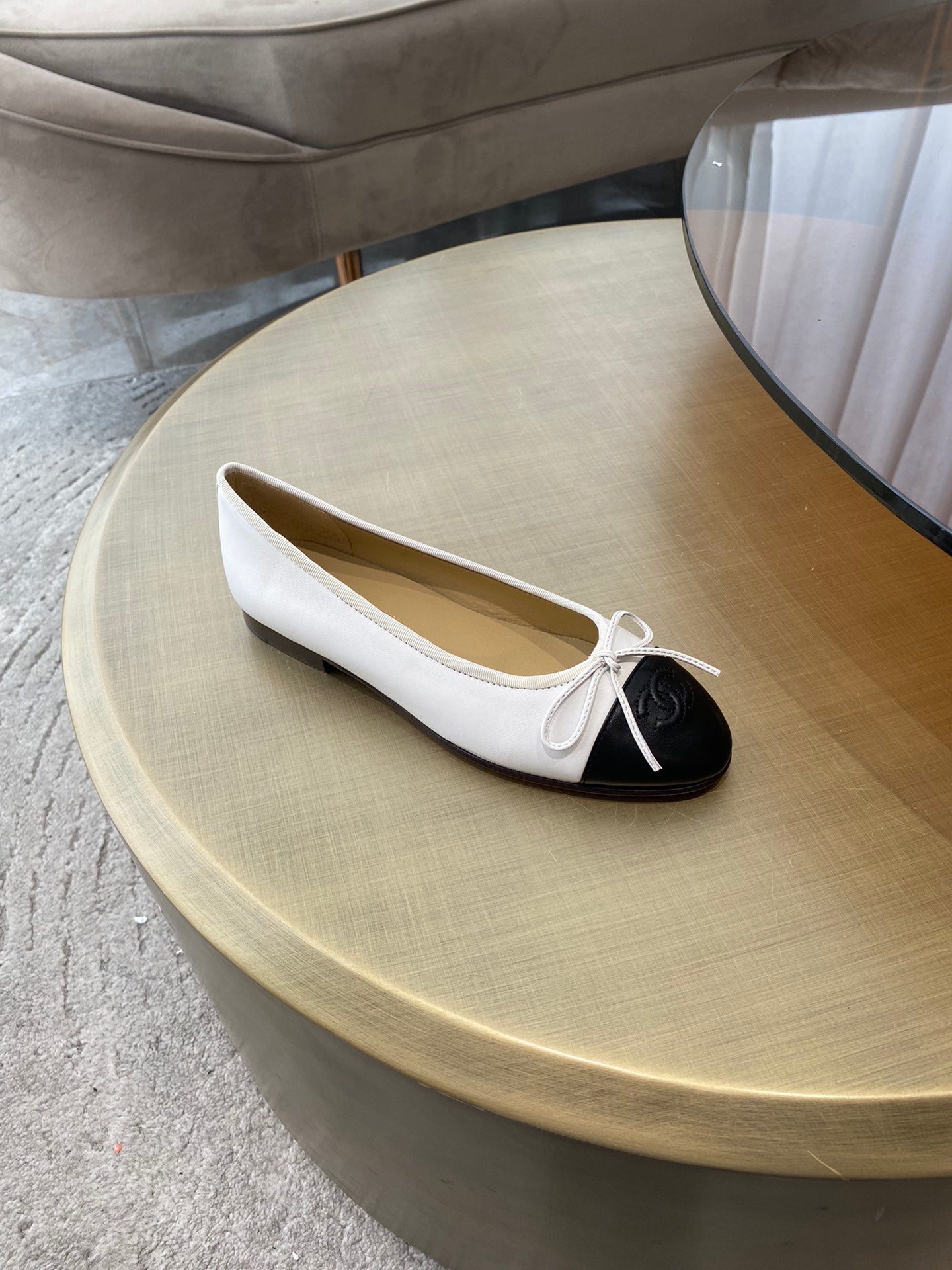BALLET FLATS WHITE BLACK LAMBSKIN - 35