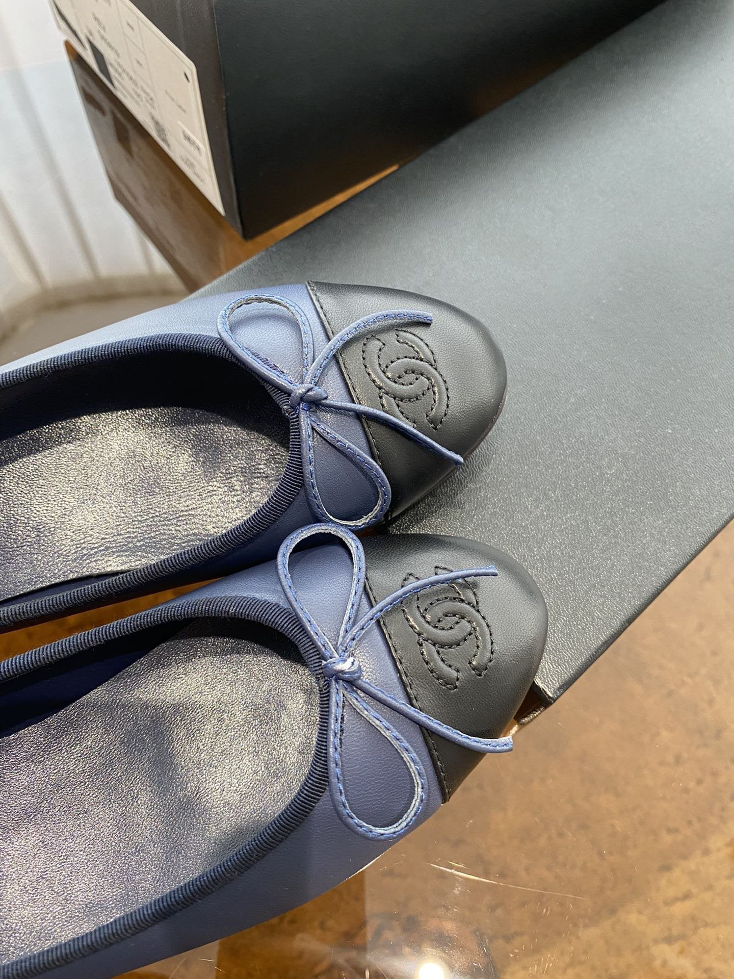 BALLET FLATS DARK BLUE BLACK LAMBSKIN - 35
