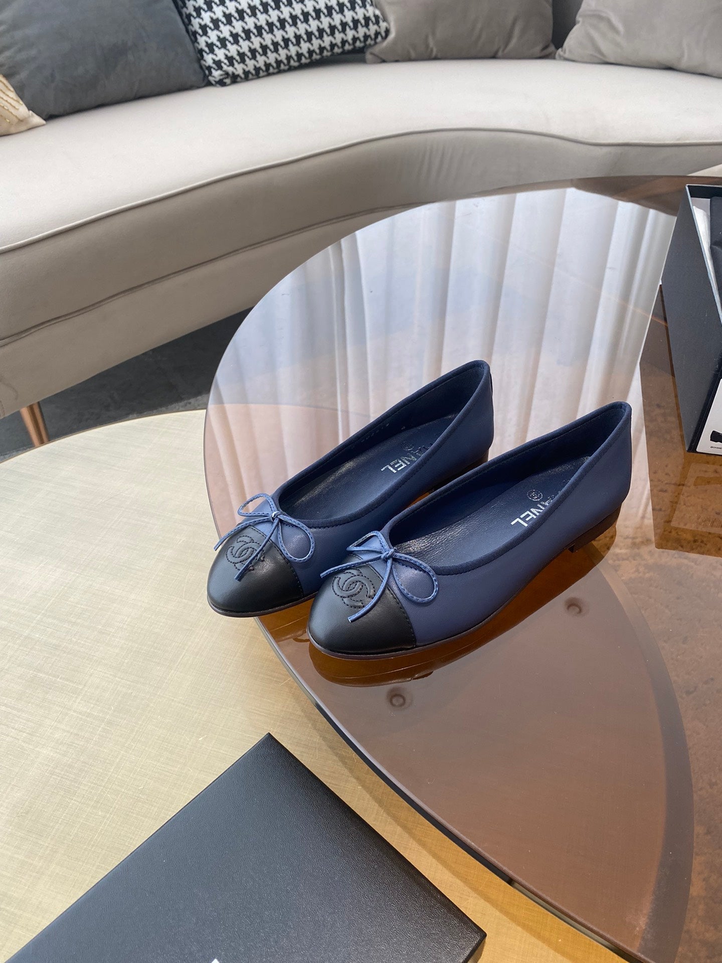 BALLET FLATS DARK BLUE BLACK LAMBSKIN - 35