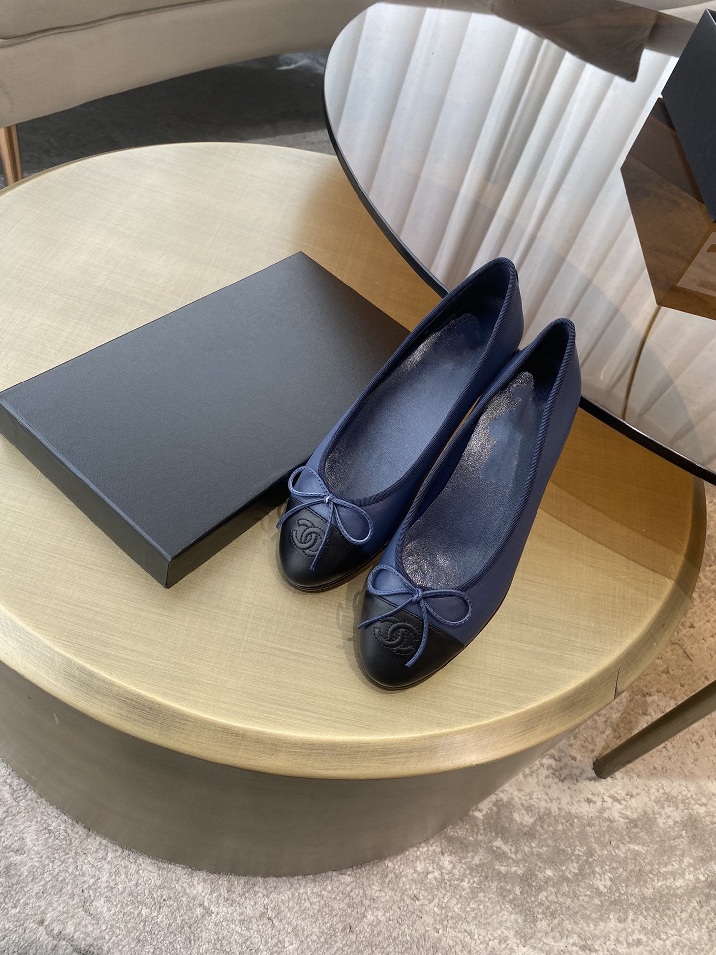BALLET FLATS DARK BLUE BLACK LAMBSKIN - 35
