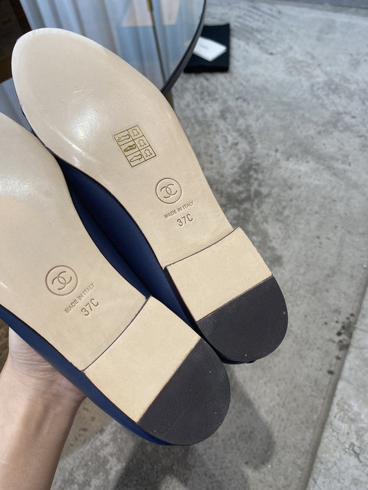 BALLET FLATS DARK BLUE BLACK LAMBSKIN - 35