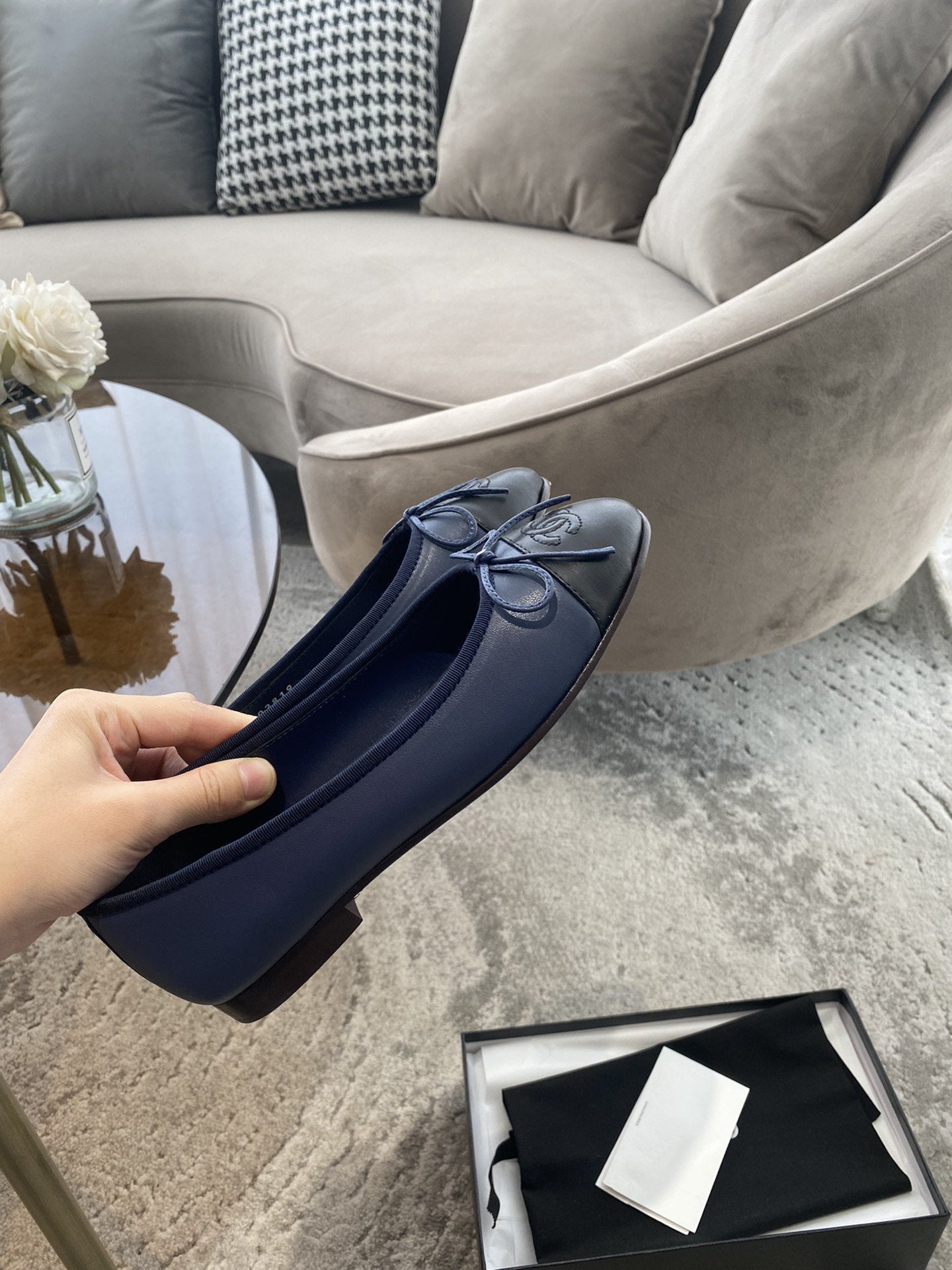 BALLET FLATS DARK BLUE BLACK LAMBSKIN - 35